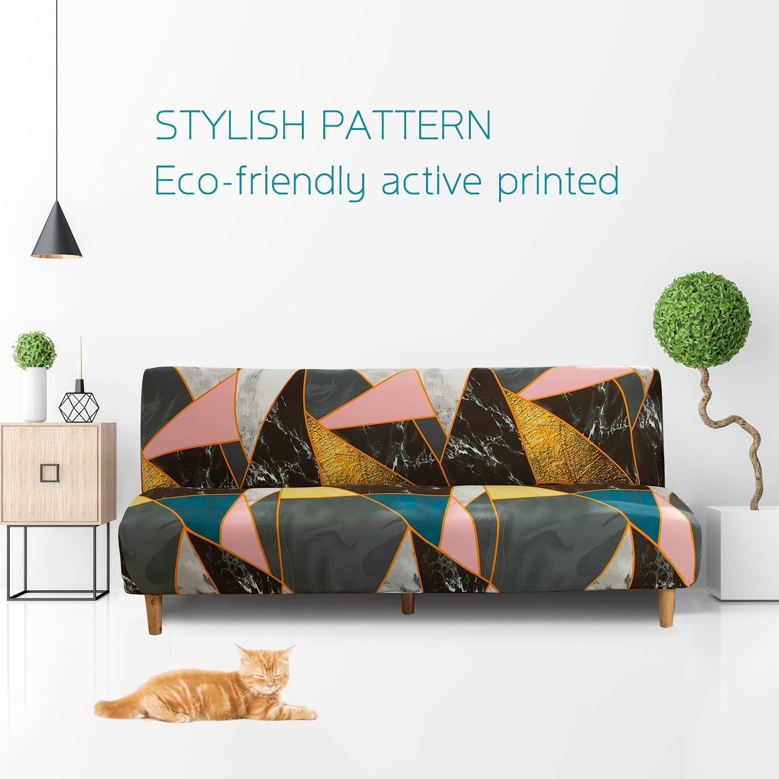 Beacon Pet Stretch Sofa Slipcover - Armless Futon Cover, Printed Fitted Furniture Protector, Elastic Polyester Spandex, Washable Armless Sofa Cover for Folding Couch Shield - Perfect for Pet Owners, Living Room Decor & Furniture Protection