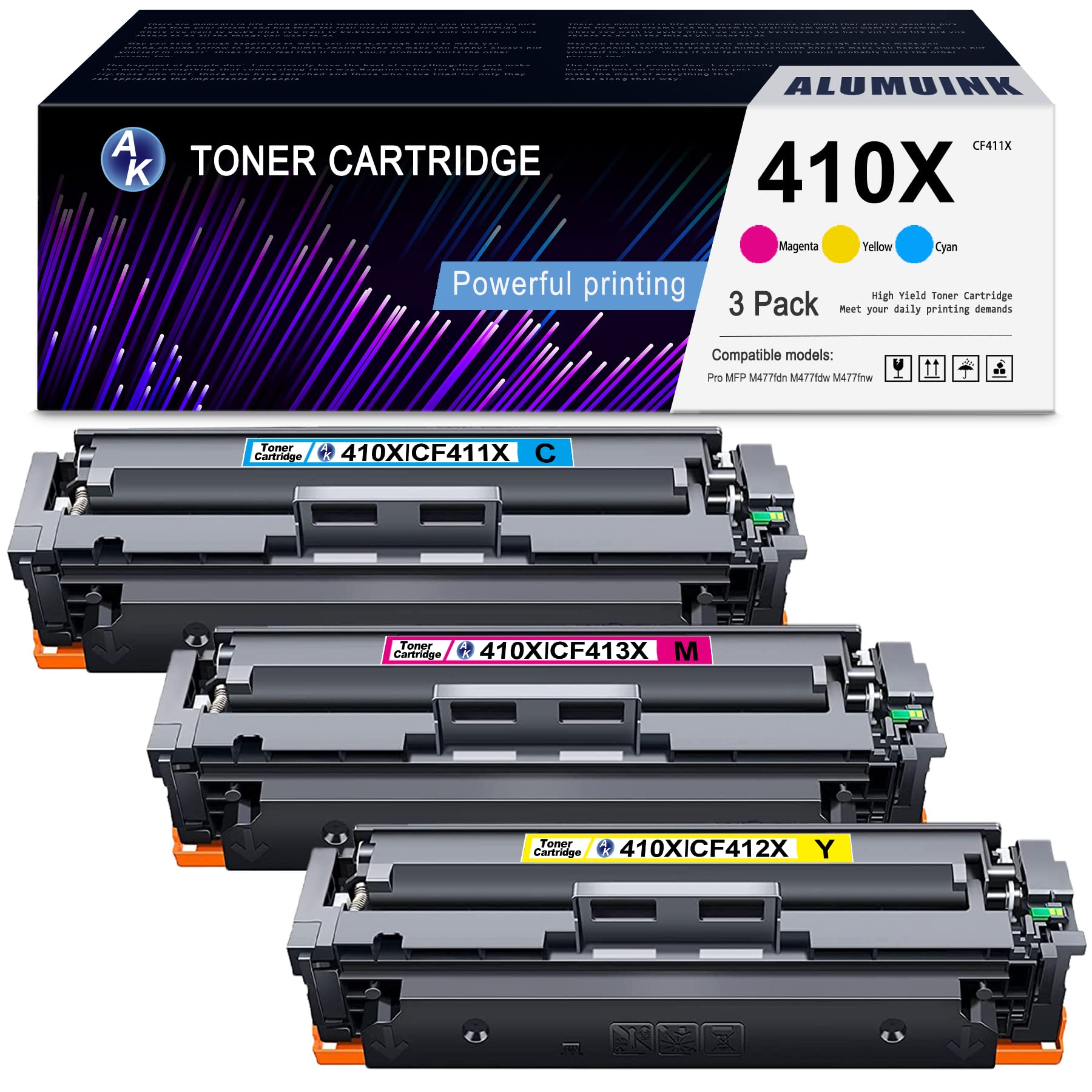 High-Yield HP 410X Compatible Toner Cartridge (3-Pack) - Replacement for HP Color Pro MFP M477fdn/M477fdw/M477fnw & M452dn/M452dw/M452nw Printers | Perfect for Office Printing & High-Volume Document Production