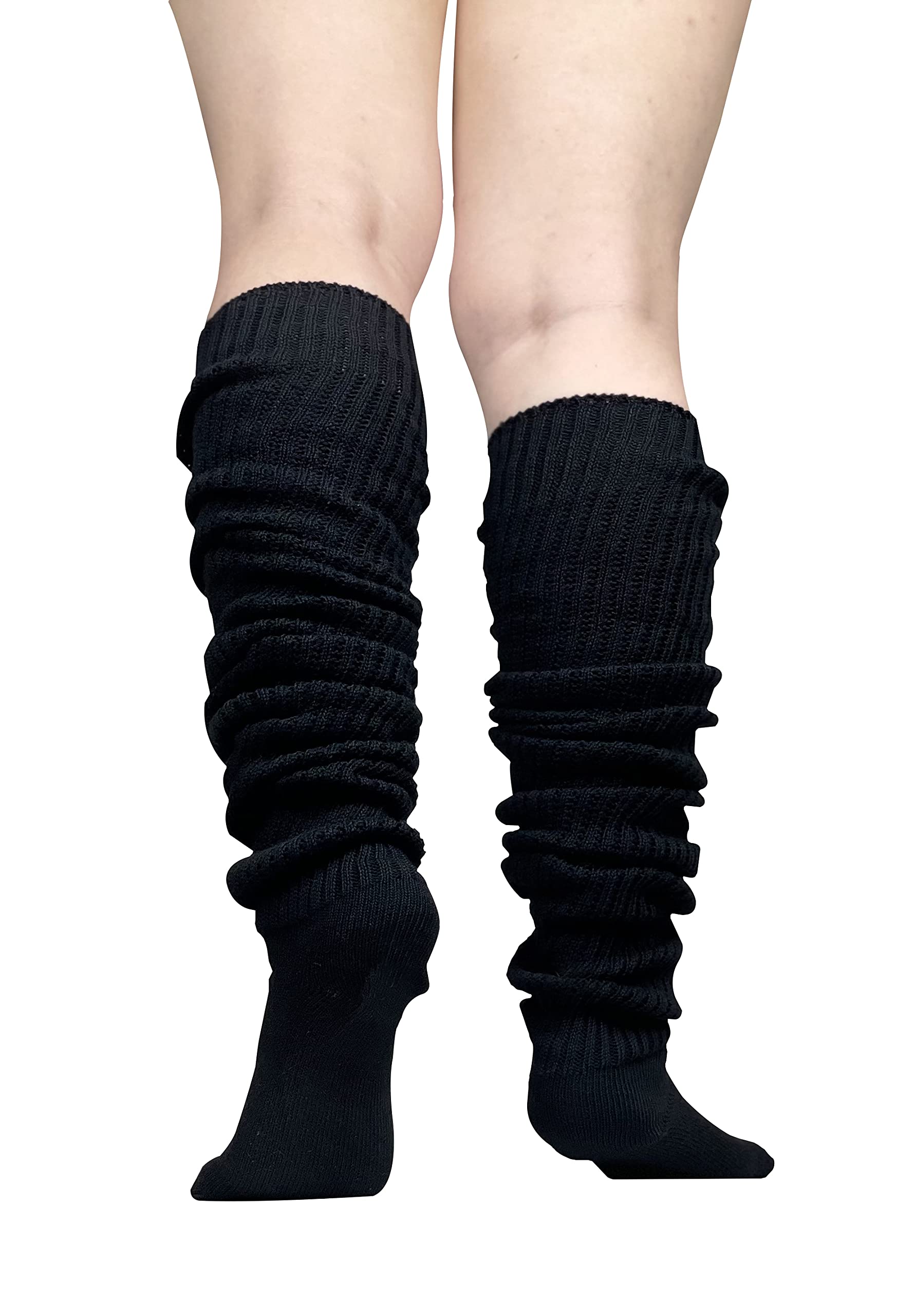 QOOEQPQY Women's Extra Knit Socks - Japanese Style Loose Lolita Leg Warmers, Black Bubble Slouch Socks for Cosplay, Anime Outfits & Winter Fashion