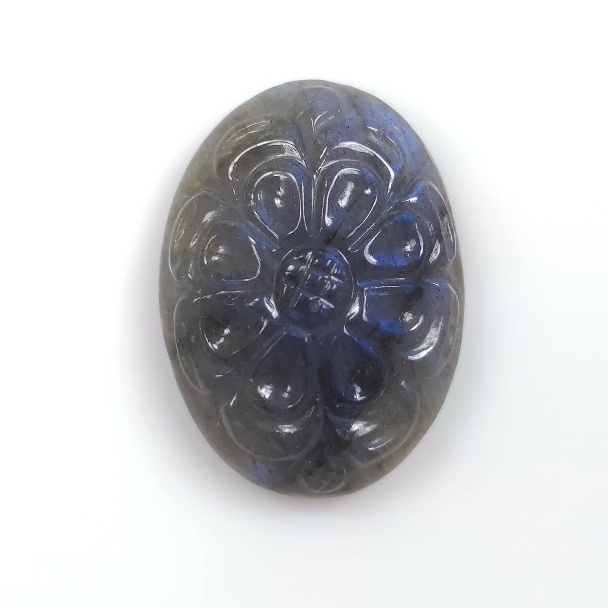 Natural Blue Labradorite Gemstone Carving - 19.85cts Untreated Hand Carved Oval Labradorite (22.5x16mm) for Jewelry Making & Crystal Healing | Includes Video