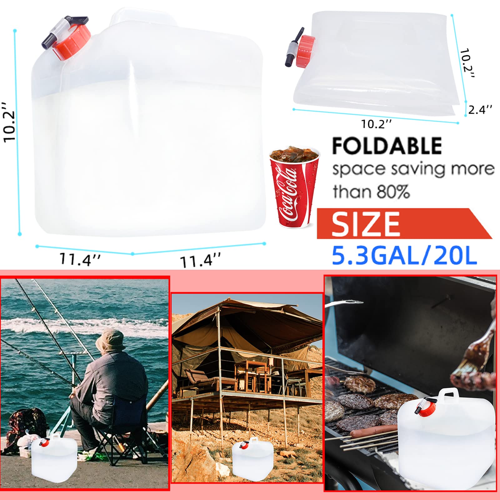 80 Gallons (15 Pcs, 5.3 Gallons Each) Collapsible Water Storage Containers - BPA Free Emergency Water Jugs with Spigot for Camping, Fishing, Hiking & Outdoor Survival Preparedness