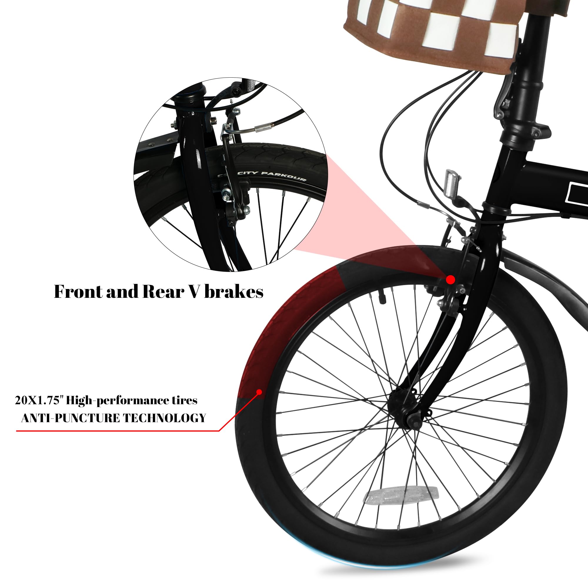 Foldable Adult Bicycle - 20 Inch Commuter Bike with Removable Basket, 7-Speed Gears & Lightweight Frame | Perfect for Urban Commuting, Campus Riding & Weekend Adventures