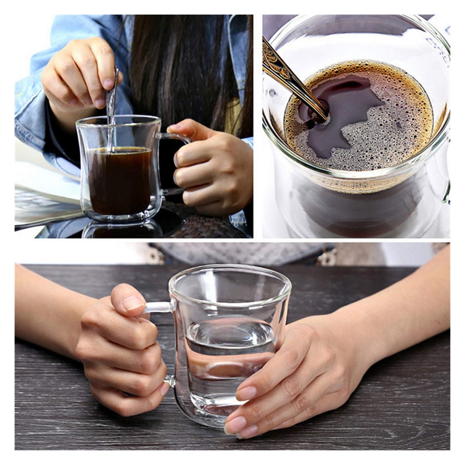 Premium Double Wall Glass Coffee Mug - 200ml Handmade Insulated Tea Cup for Hot/Cold Drinks, Beer, Healthy Beverages - Transparent Drinkware for Home, Office, Cafe Use (Color: Clear)