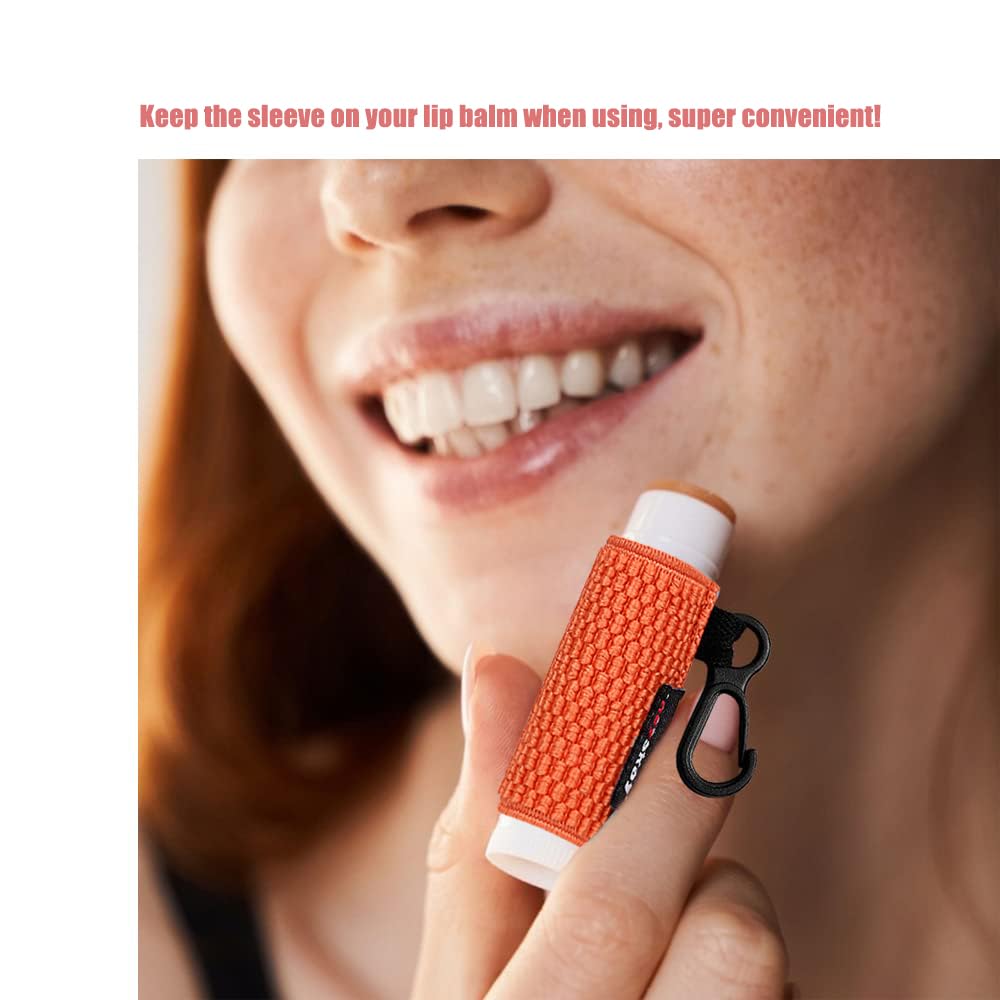 HEYSKAY 10PCS Lip Balm Holder Keychain - Compact Clip-On Lipstick & Chapstick Organizer with Elastic Sleeves - Perfect for Keychains, Purses & Travel Essentials