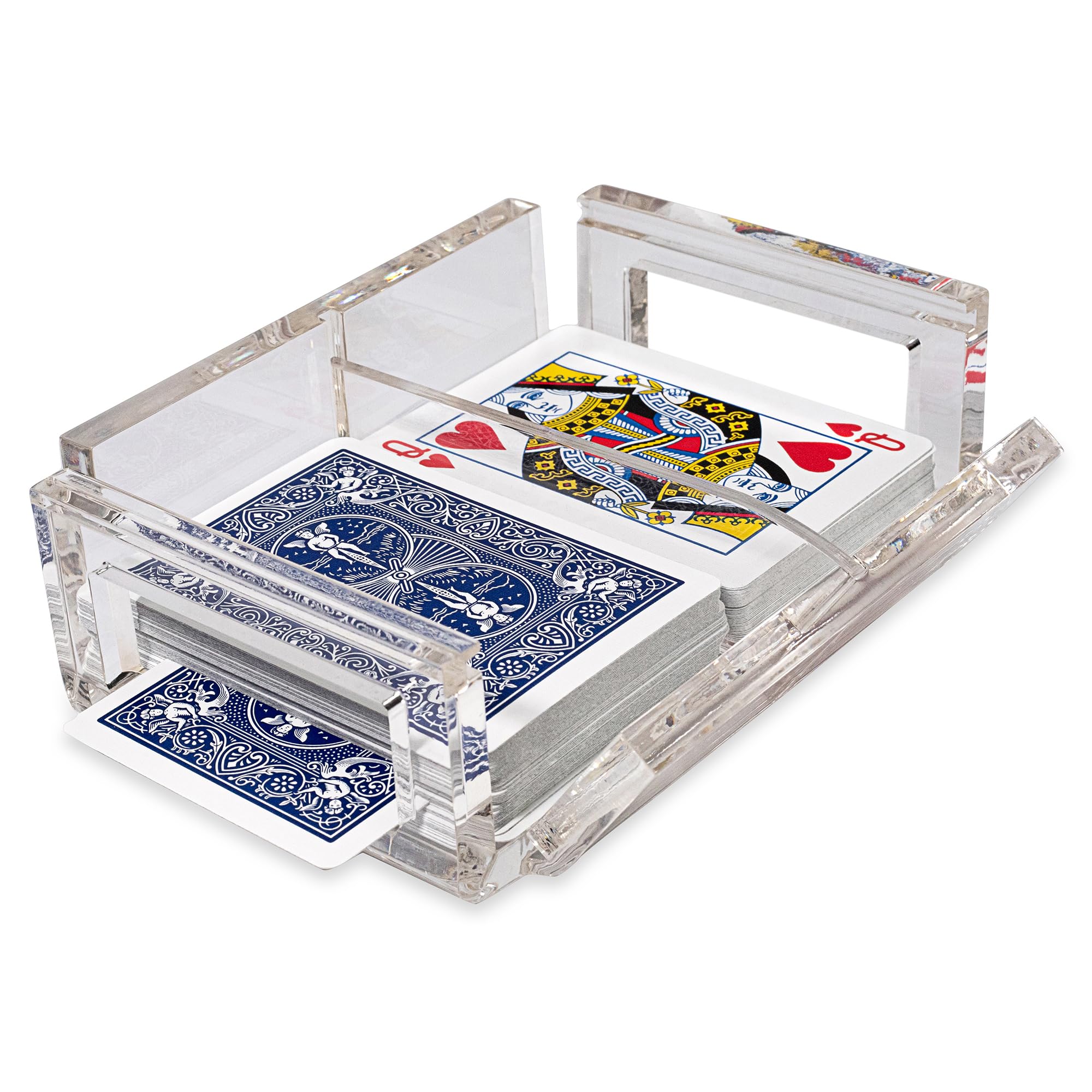 Acrylic Canasta Card Holder Tray Set with 2 Decks of Playing Cards - Sliding Lid & Revolving Base for Organized Card Storage - Perfect for Game Nights, Family Gatherings & Casino-Themed Parties