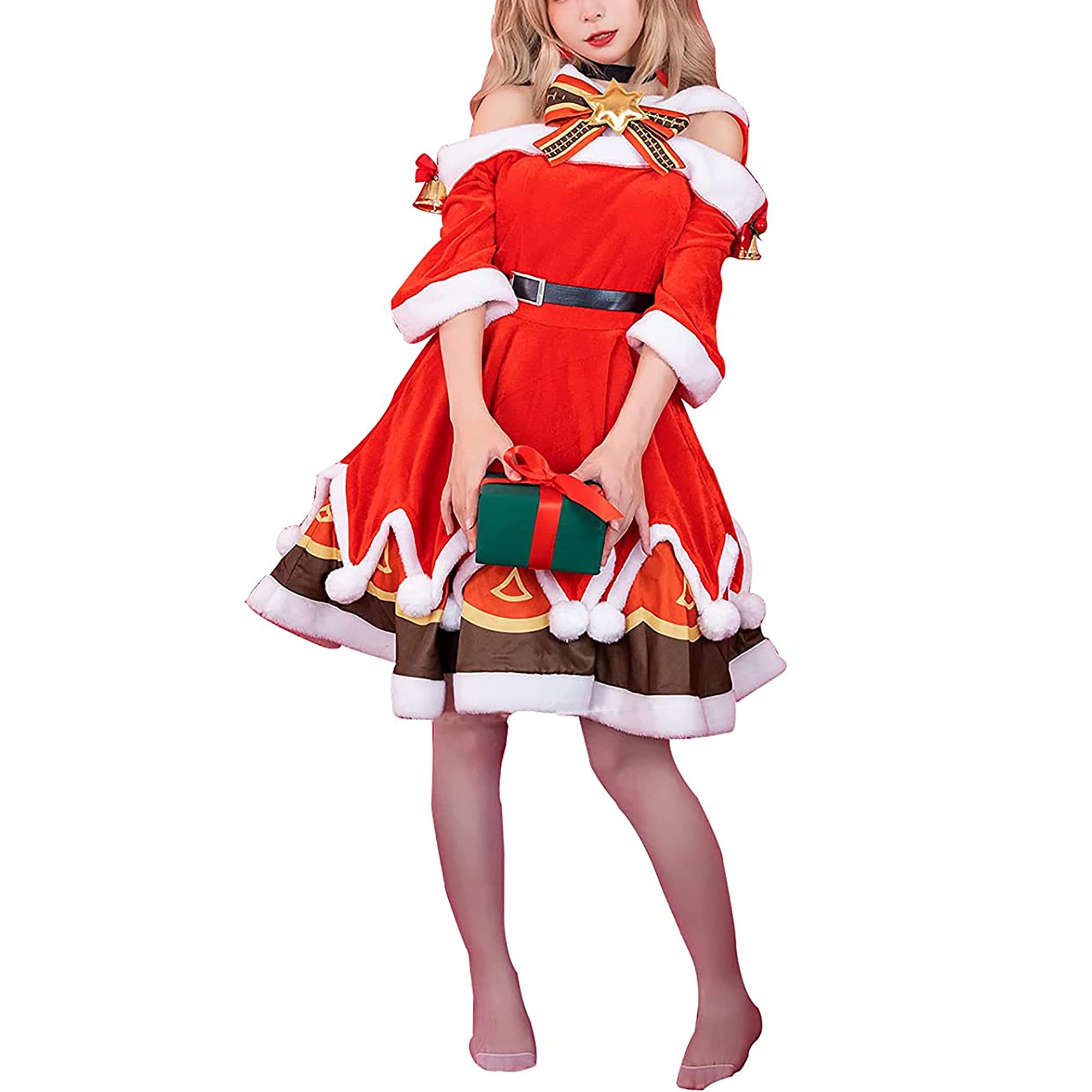 Barbara Christmas Dress Anime Cosplay Costume Set with Hoodie Cloak & Accessories - Perfect for Halloween, Christmas Parties & Genshin Impact Fans