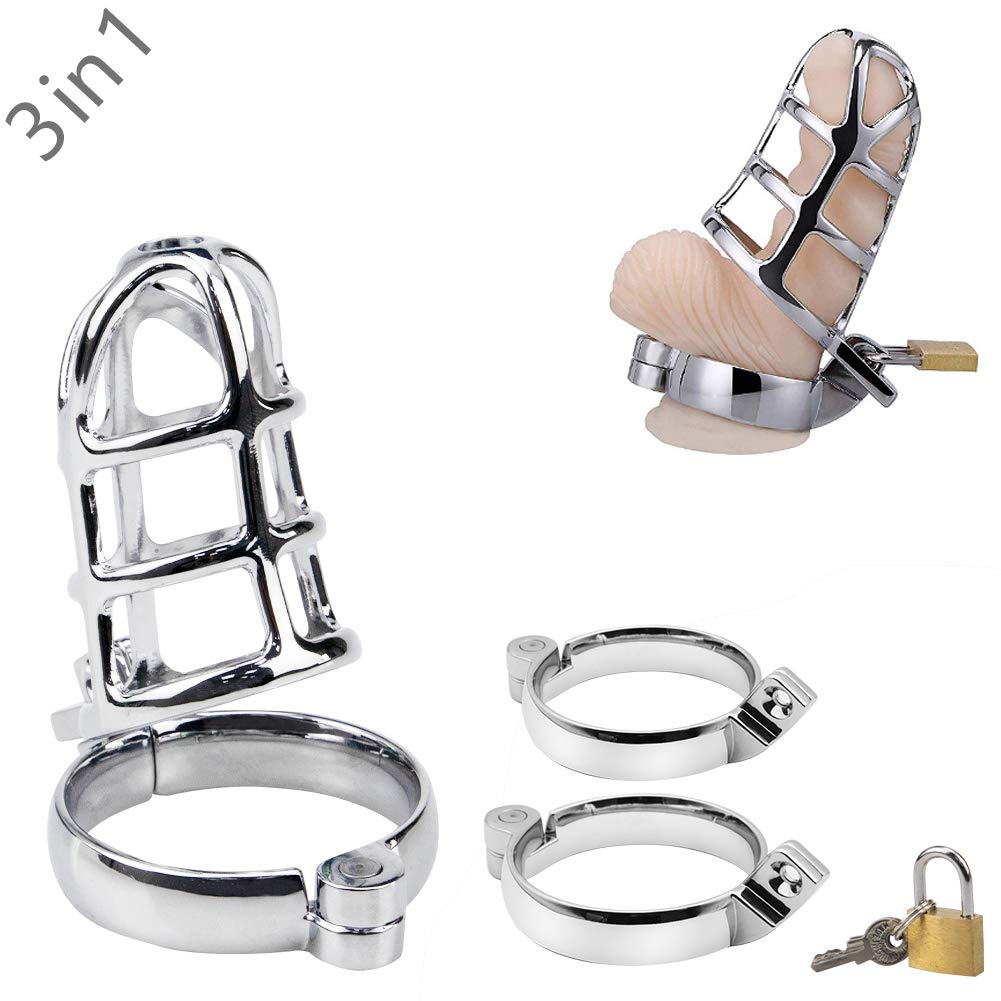 Premium Male Chastity Device - Cock Cage with 3 Adjustable Rings for Penis Exercise & Sex Bondage | Comfortable Adult Sex Toy for Men | Perfect for BDSM, Tease Play & Long-Term Wear