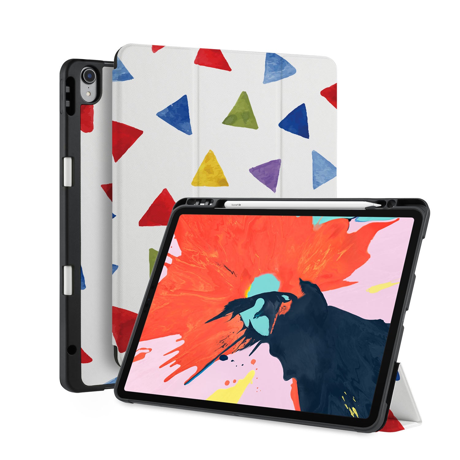 Premium iPad Trifold Case with Stylish Geometry Pattern - Slim Protective Cover for iPad Air/Pro, Perfect for Work, Travel & School Use