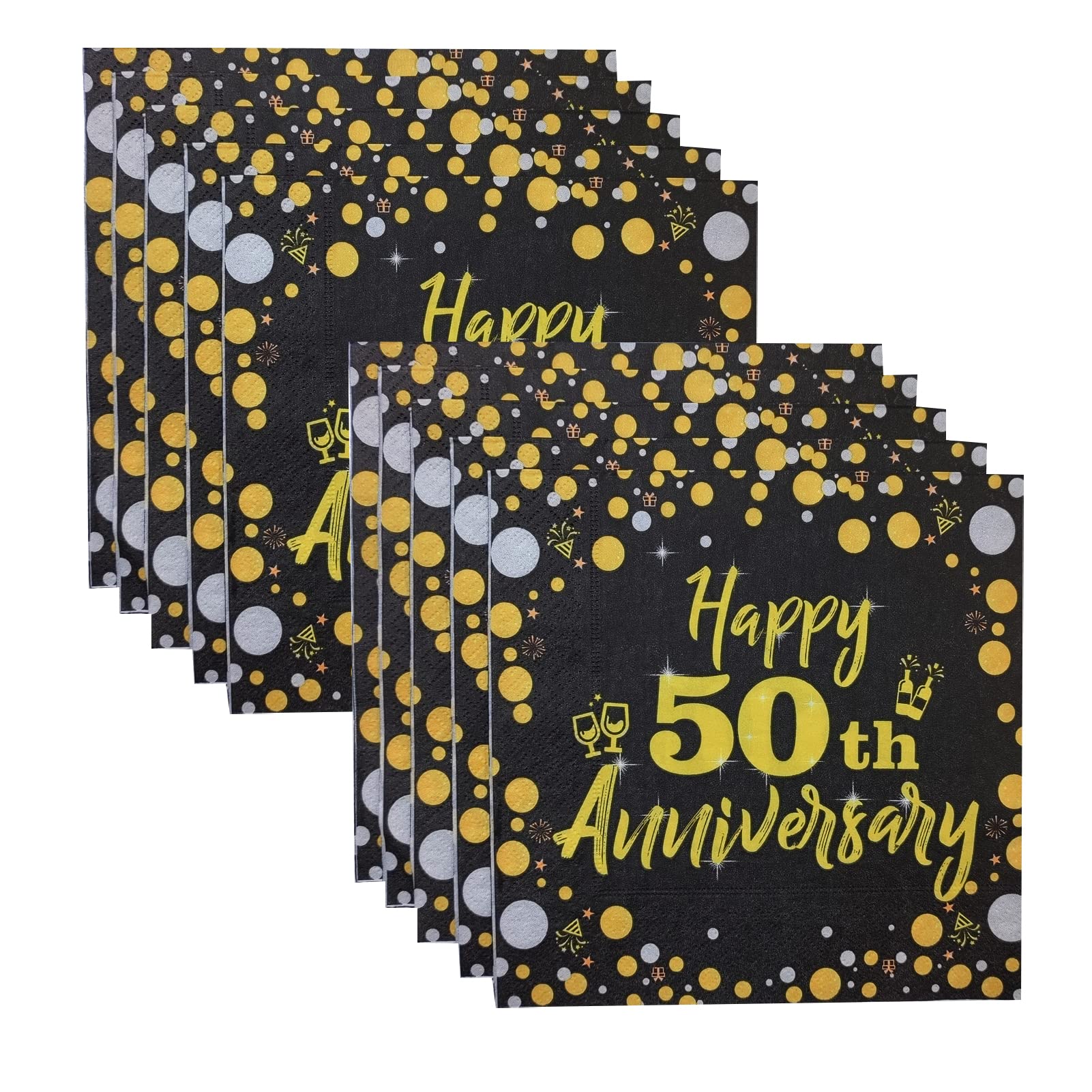 DARUNAXY 50th Anniversary Party Supplies Set - Black Gold Theme Decorations for 20 Guests | Includes Number 50 Balloon, Table Cover, Disposable Cutlery (Forks, Knives, Spoons), Plates, Napkins, Cups, Foil Balloons & Hanging Swirls | Perfect for Birthday Celebrations, Retirement Parties, Milestone Events