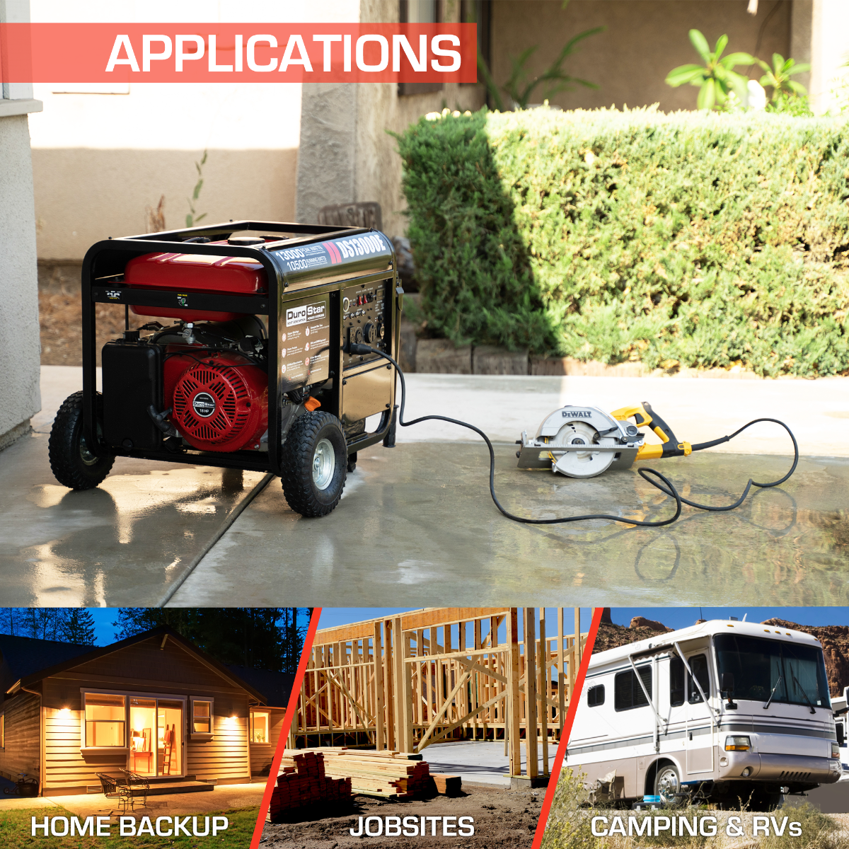 DuroMax DuroStar DS13000E 10500W 13000W Portable Gas Generator with Electric Start - XP13000E Red Version for Home Backup Power, Camping & Emergency Use