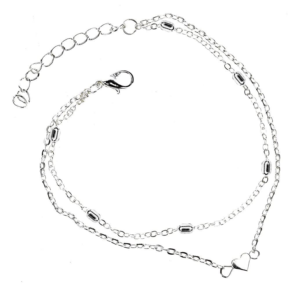 XZincer Stainless Steel Heart Charm Anklet Bracelet with Gemstone - Elegant Love Ankle Jewelry for Women, Perfect for Beach, Date Night & Summer Fashion
