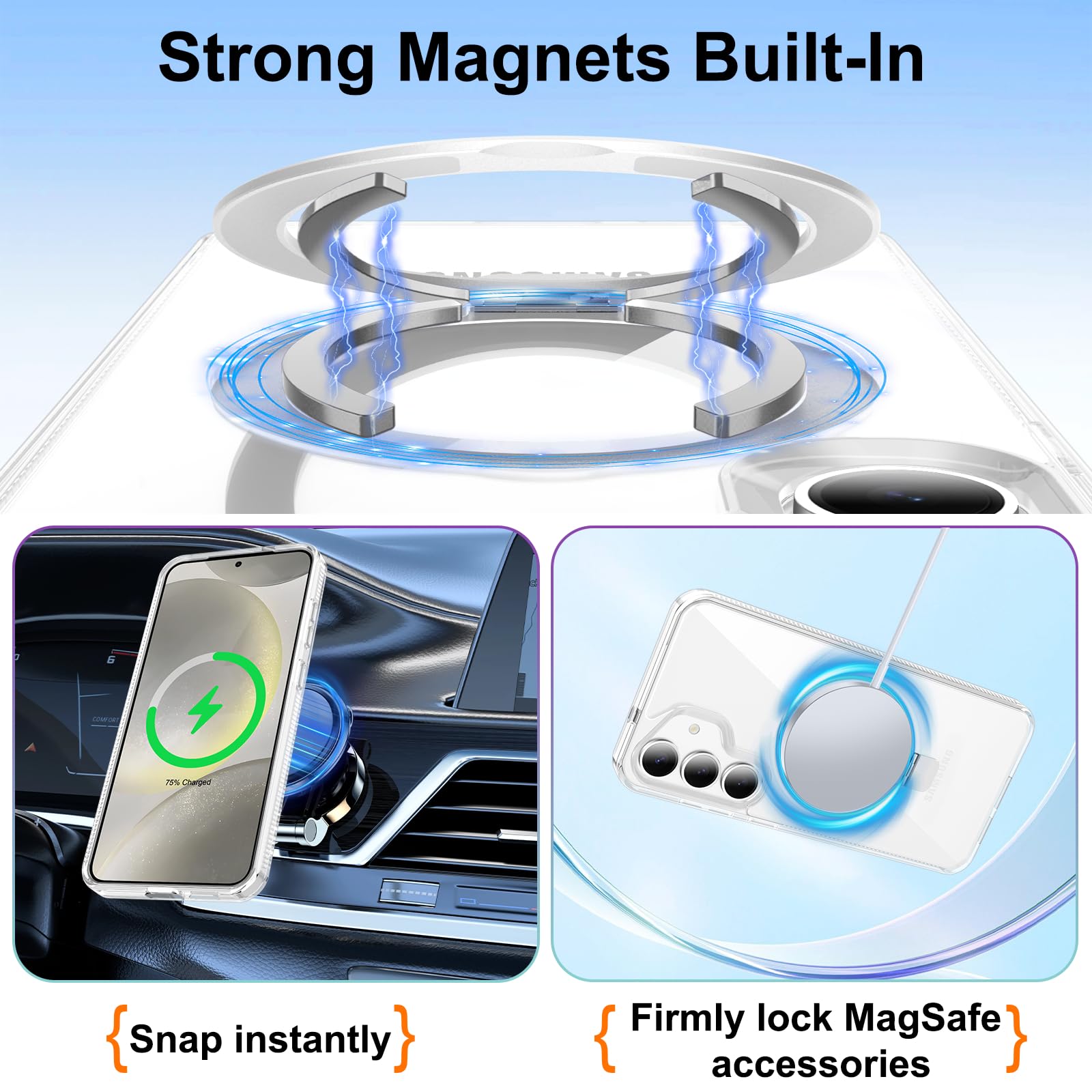 STERKER Magnetic Ring Stand Case for Samsung Galaxy S23 - Slim Clear Protective Cover with Kickstand | Anti-Yellowing Design | Perfect for Car Mount, Hands-Free Viewing & Everyday Protection