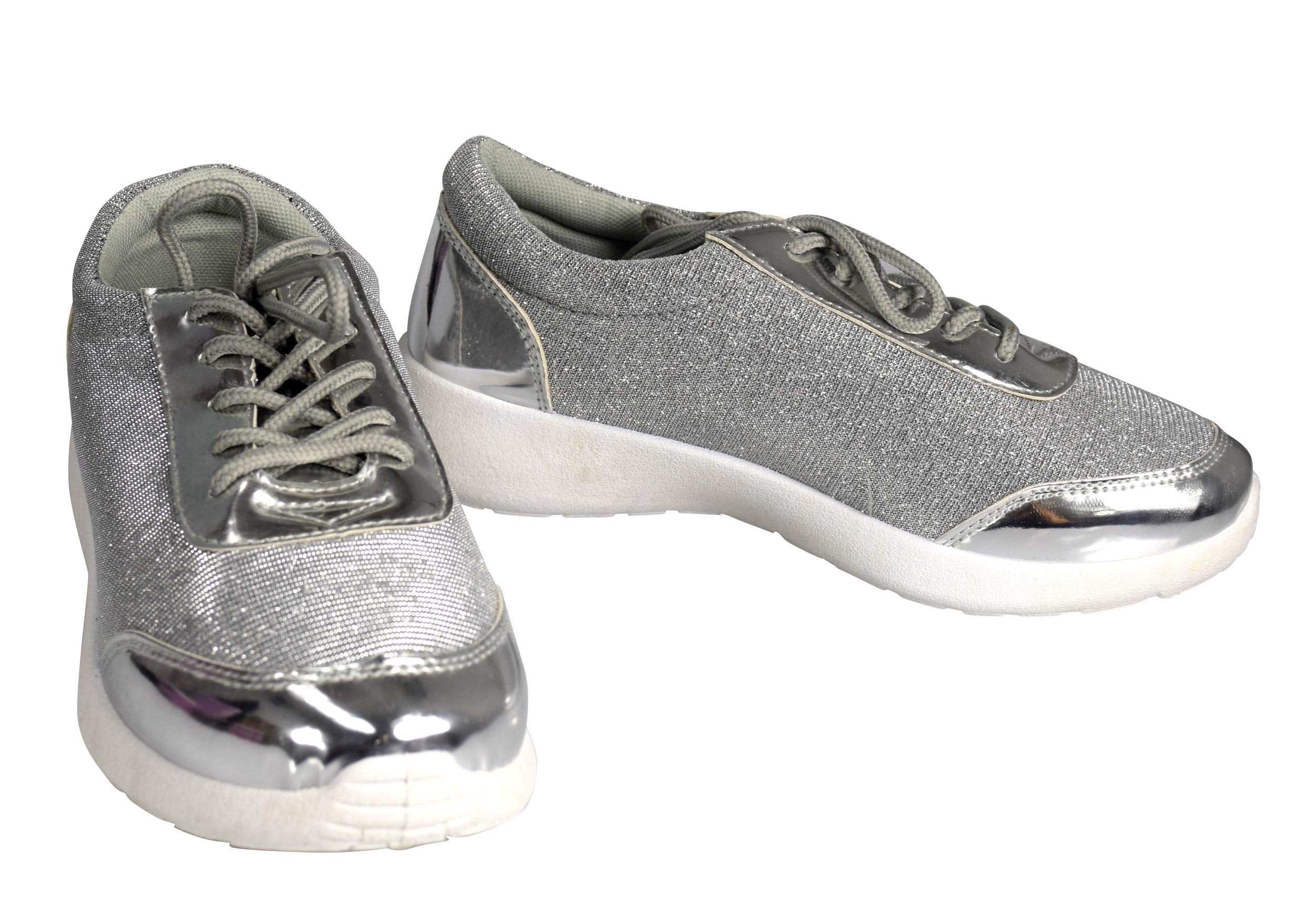 Sparkling Glitter Lace-Up Platform Sneakers for Women - Comfortable Elastic Casual Shoes for Party, Dance & Everyday Wear