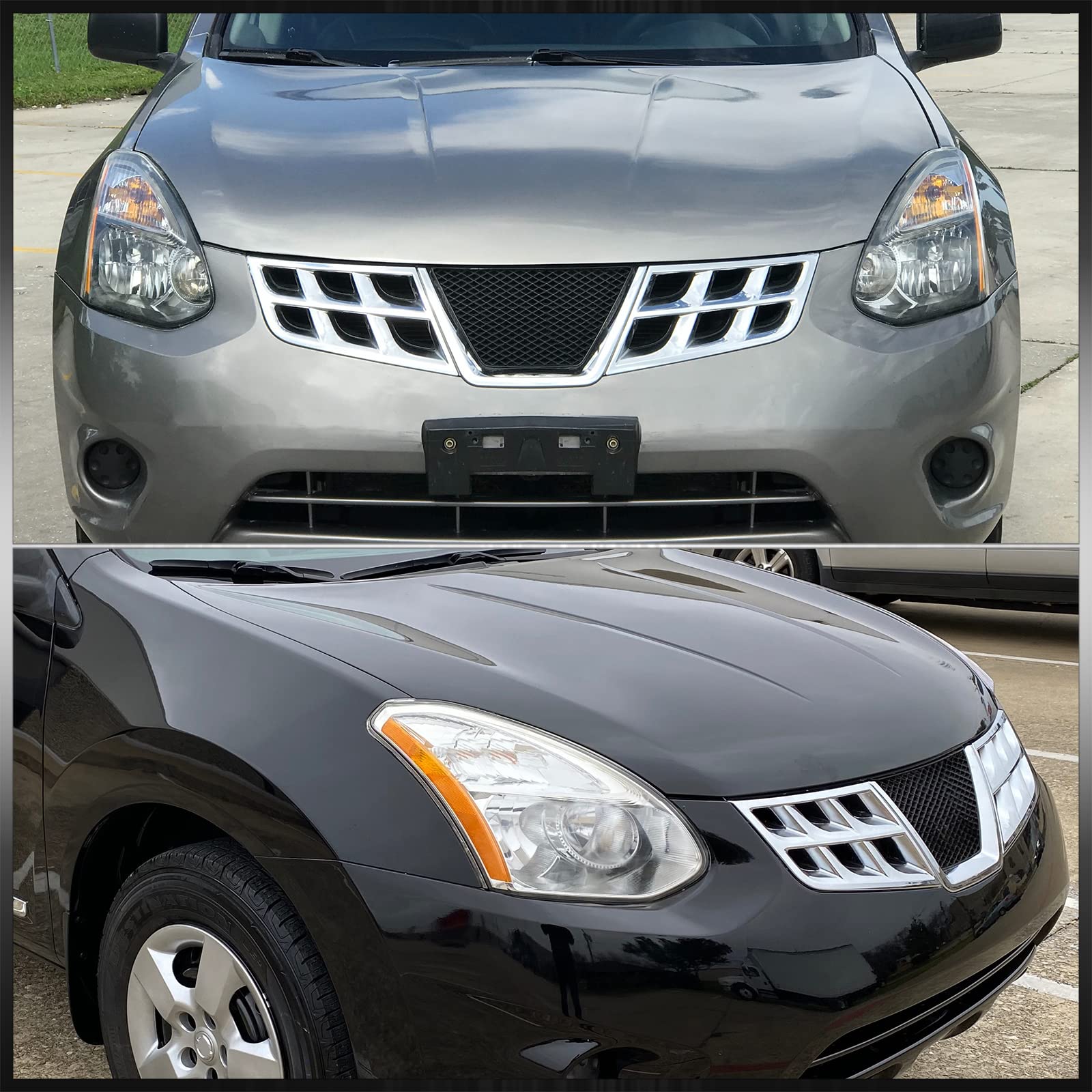 AJP Distributors Chrome Housing Clear Lens Amber Reflector Headlights & Headlamps - Compatible with Nissan Rogue 2008-2015 | Driving Lights, Bumper Lights & Signal Lamps Replacement Set for Enhanced Visibility & Safety on Night Roads