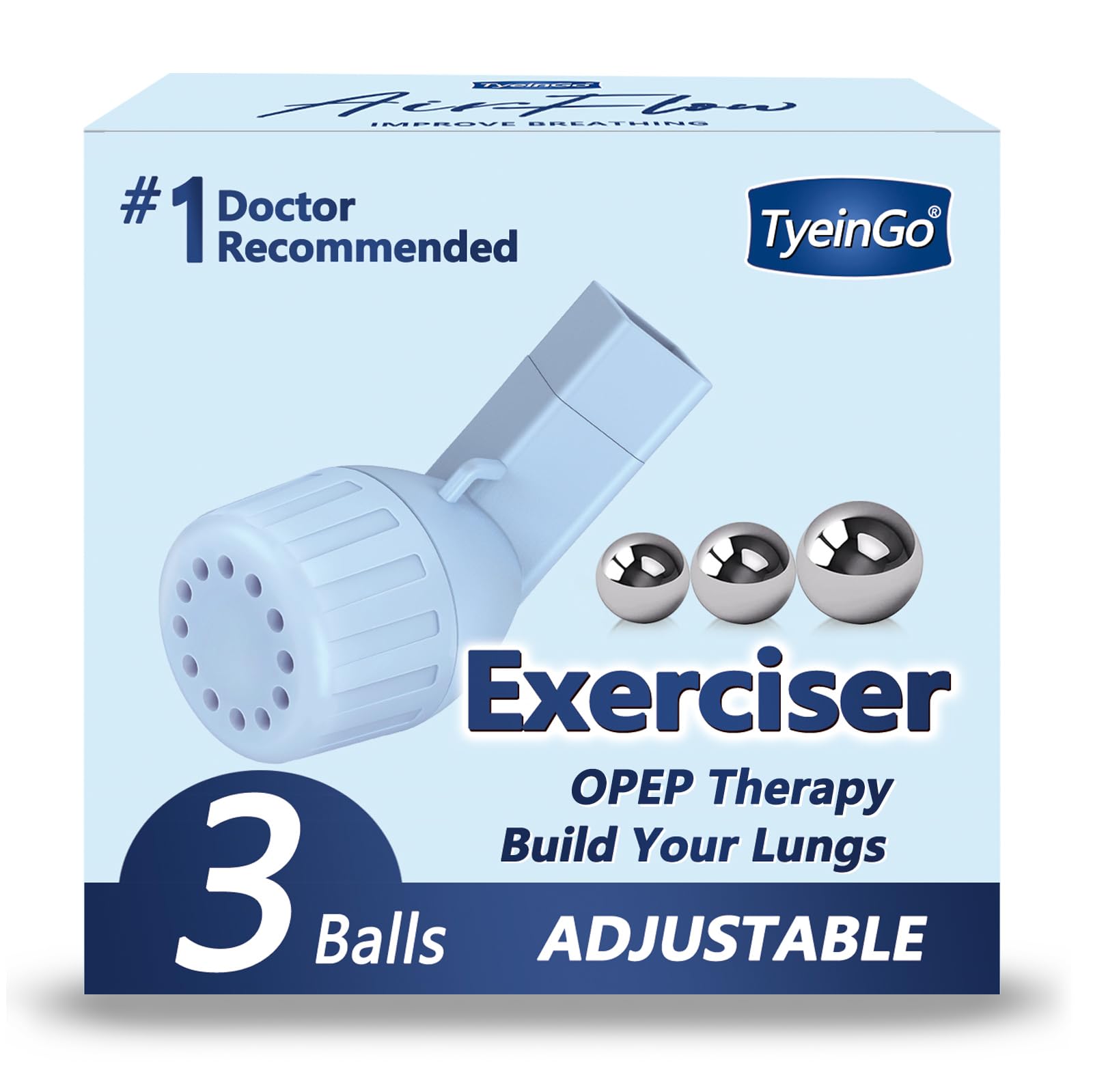 Mucus Clearance & Lung Expansion Device - Flutter Valve Mucus Remover for COPD, Cystic Fibrosis & Asthma Relief - Portable Breathing Exerciser to Strengthen Lungs (Light Blue) - Ideal for Post-Surgery Recovery & Respiratory Therapy at Home