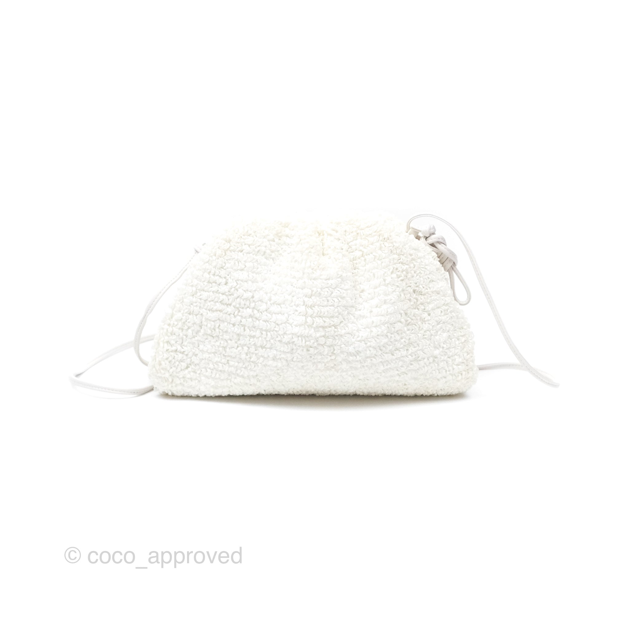 Bottega Veneta Mini Pouch Boucle Raffia Bag in White - Perfect for Summer Outings & Beach Vacations