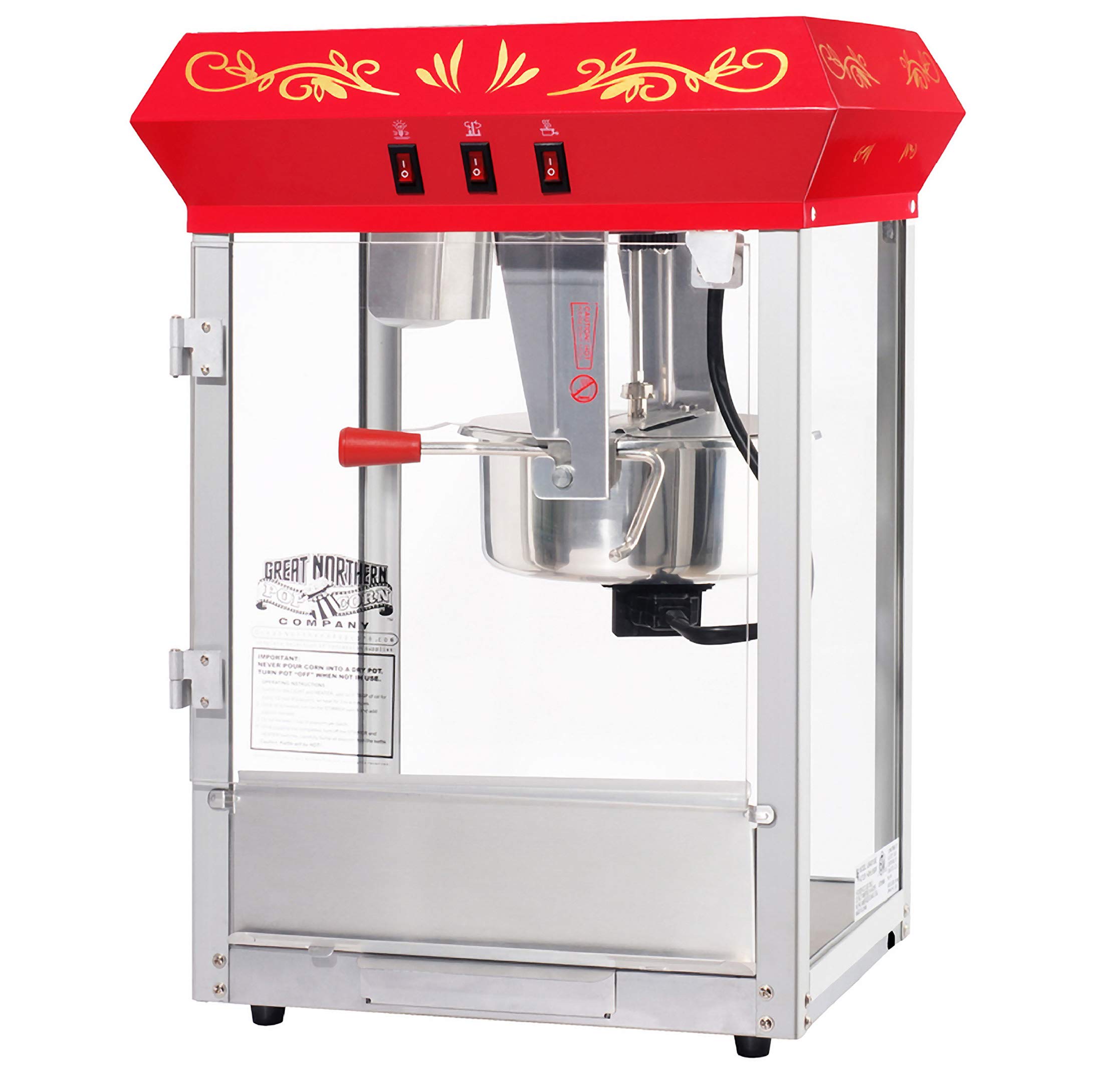 Vintage Style Countertop Popcorn Maker Machine - 8oz Kettle with Old Maids Drawer, Warming Tray & Scoop - Great Northern Popcorn Red Popper for Home Theater, Parties & Snack Bars