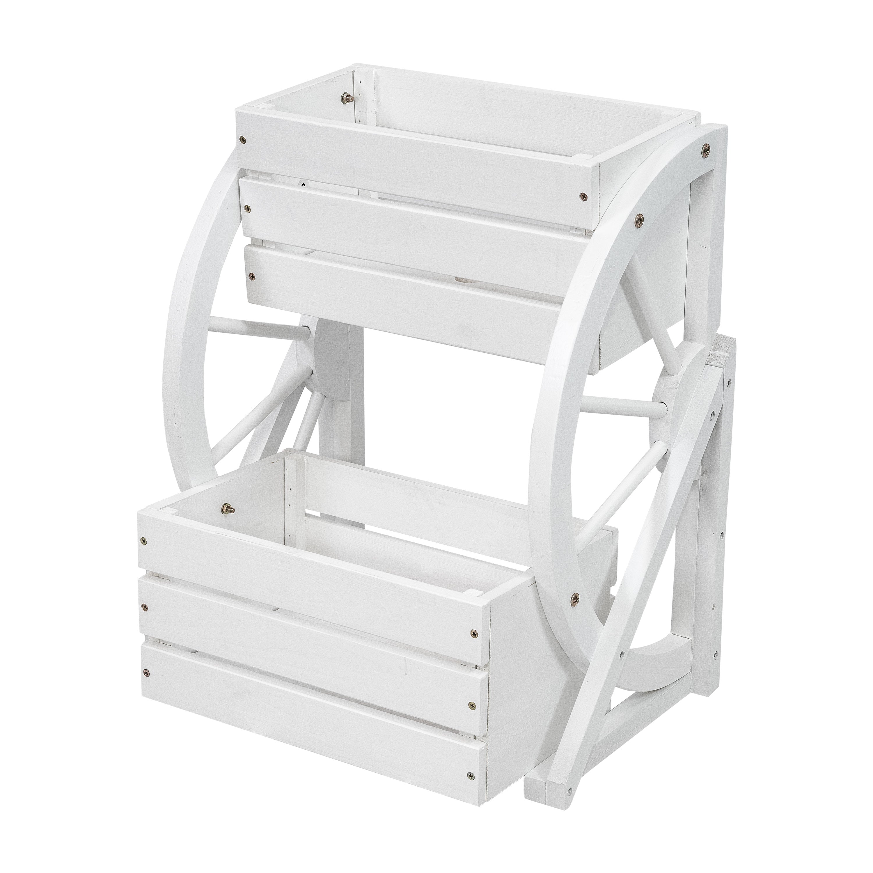 Rustic Wood Wagon Wheel 2-Tier Plant Stand for Indoor & Outdoor Decor - Perfect for Patio, Garden, or Farmhouse Style Home