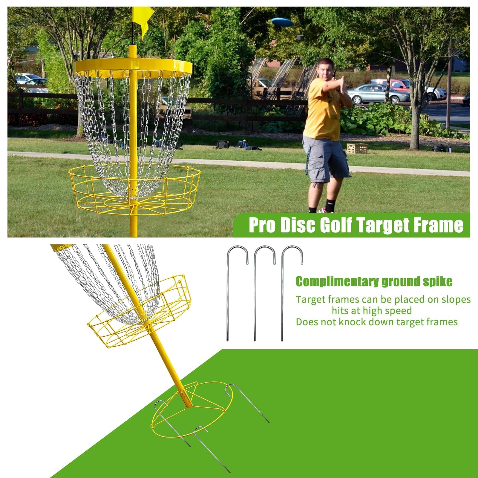 JJM Pro 24-Chain Portable Disc Golf Target Basket - Durable Outdoor Disc Golf Practice Basket for Backyard, Park & Tournament Training