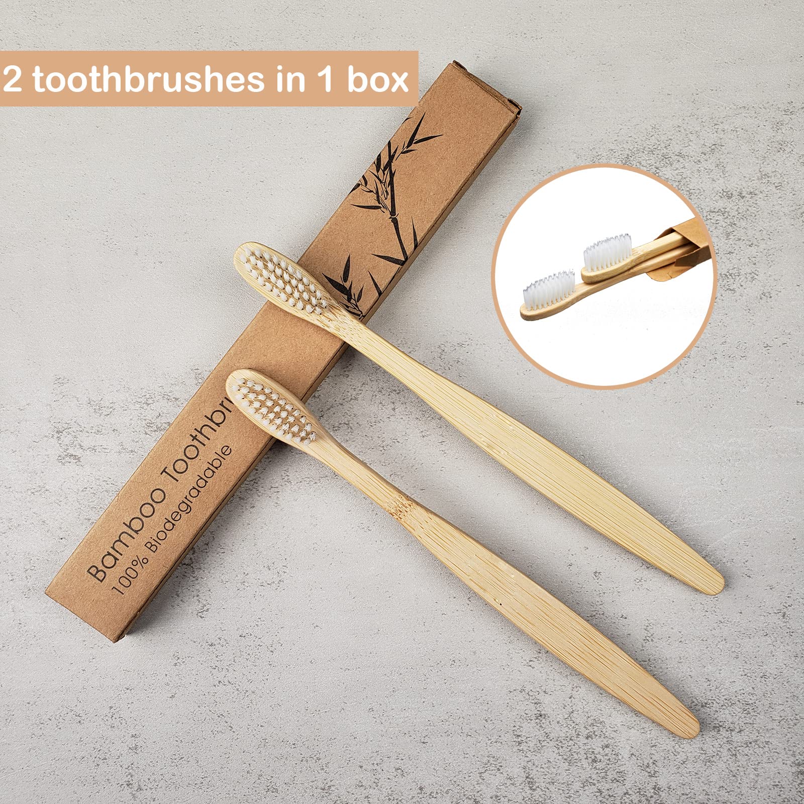 SEVENHEAD 10 Pack Bamboo Toothbrushes for Adults - Soft Bristles, Natural Biodegradable, BPA Free, Eco Friendly Wooden Toothbrushes (White) - Perfect for Travel, Camping & Sustainable Oral Care