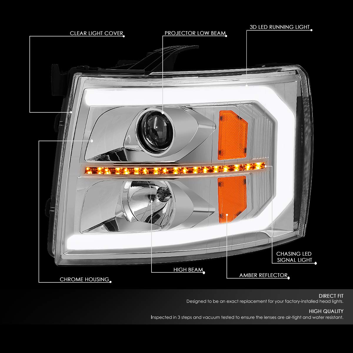 Auto Dynasty LED DRL Headlights for 2007-2014 Chevy Silverado - Sequential Turn Signal for Enhanced Visibility
