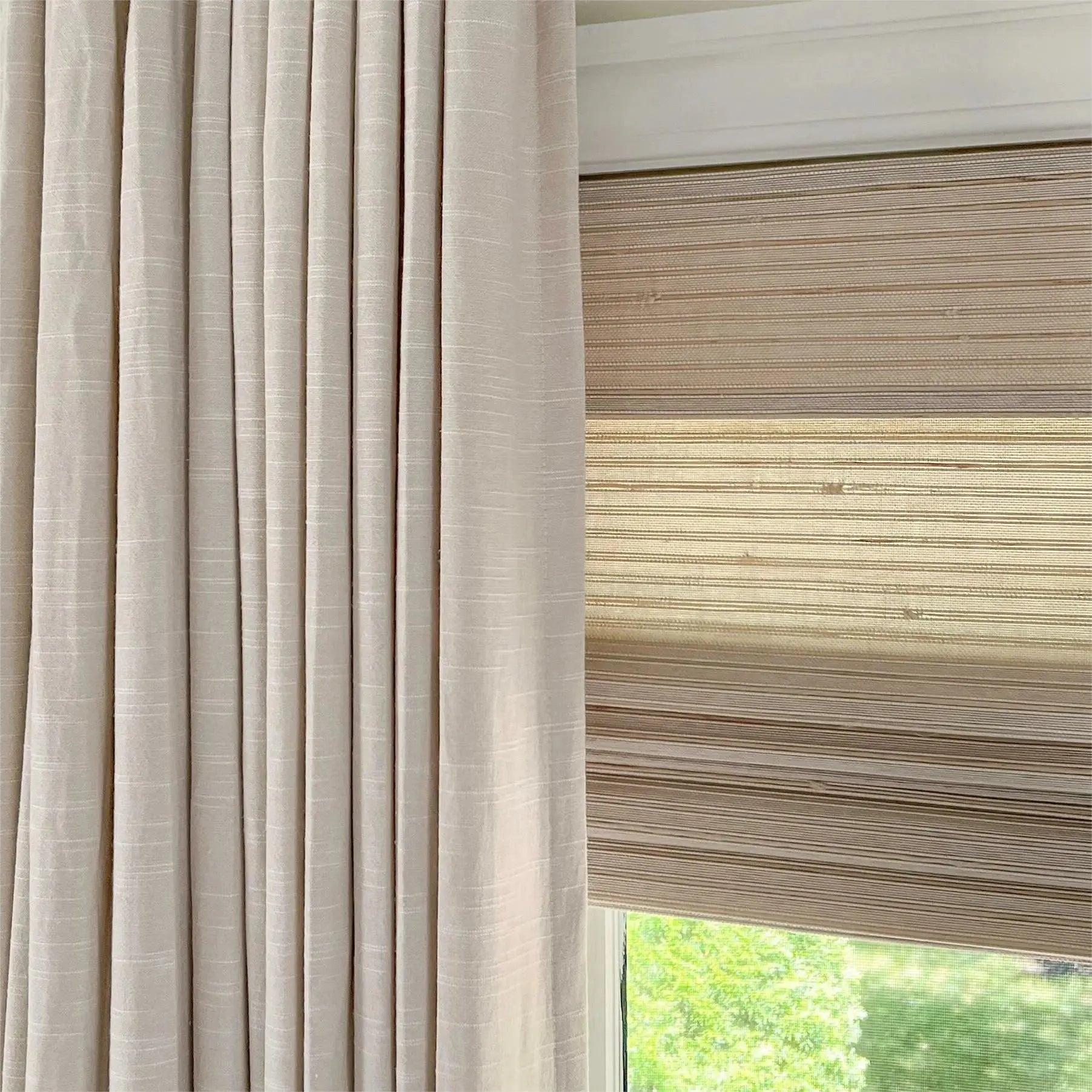 Motorized Window Woven Bamboo Shades - Remote Control Roller Blinds for Privacy & Sun Protection - Perfect for Living Room, Bedroom & Office