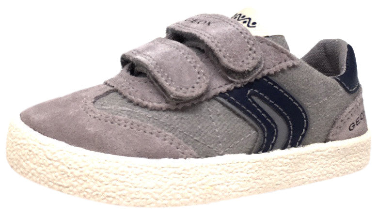 Geox Respira Boys Suede & Canvas Skate Shoes with Hook & Loop Closure - Grey Navy | Comfortable Sneakers for School, Play & Everyday Wear