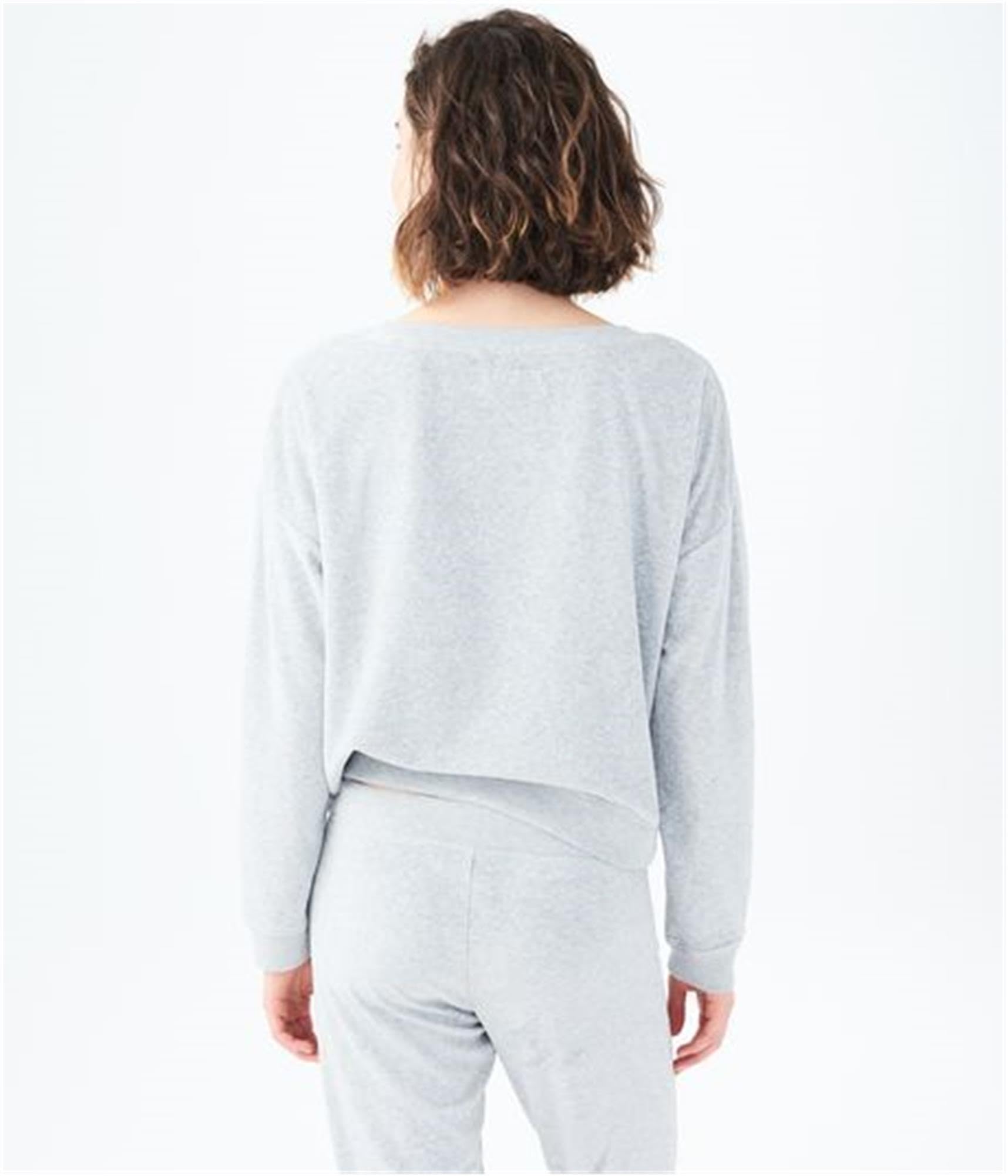 AEROPOSTALE Women's Soft Velour Sweatshirt - Cozy Pullover Hoodie, Grey, Small | Perfect for Casual Wear, Lounge & Winter Outfits
