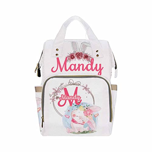 Personalized Bunny Diaper Backpack with Pink Flowers - Large Capacity Baby Nappy Bag for Moms - Perfect for Daycare, Travel & On-the-Go Parenting