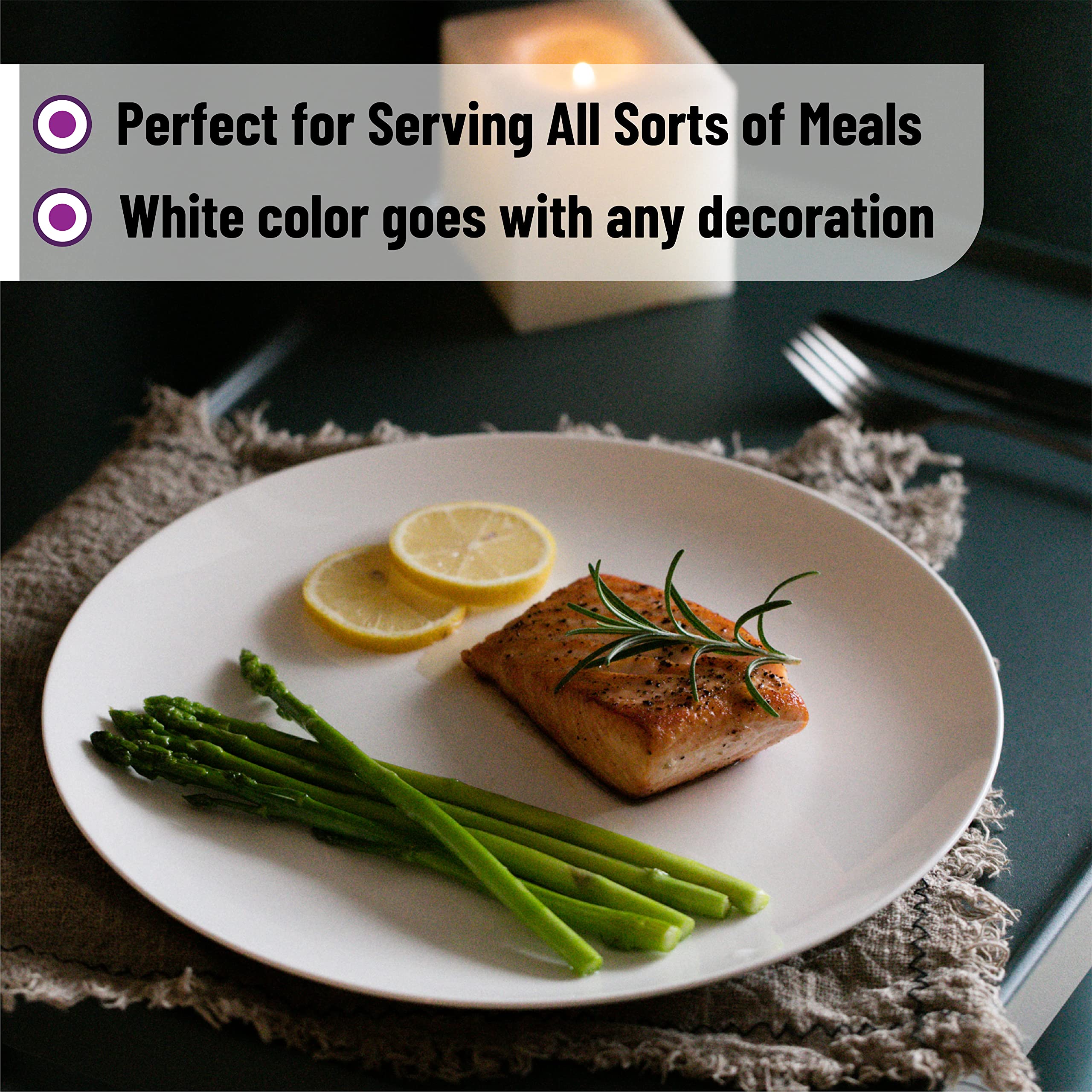 BTaT- 12-Pack 10.5 Inch White Porcelain Dinner Plates Set - Bulk Restaurant Dishes for Fine Dining, Catering & Home Entertaining