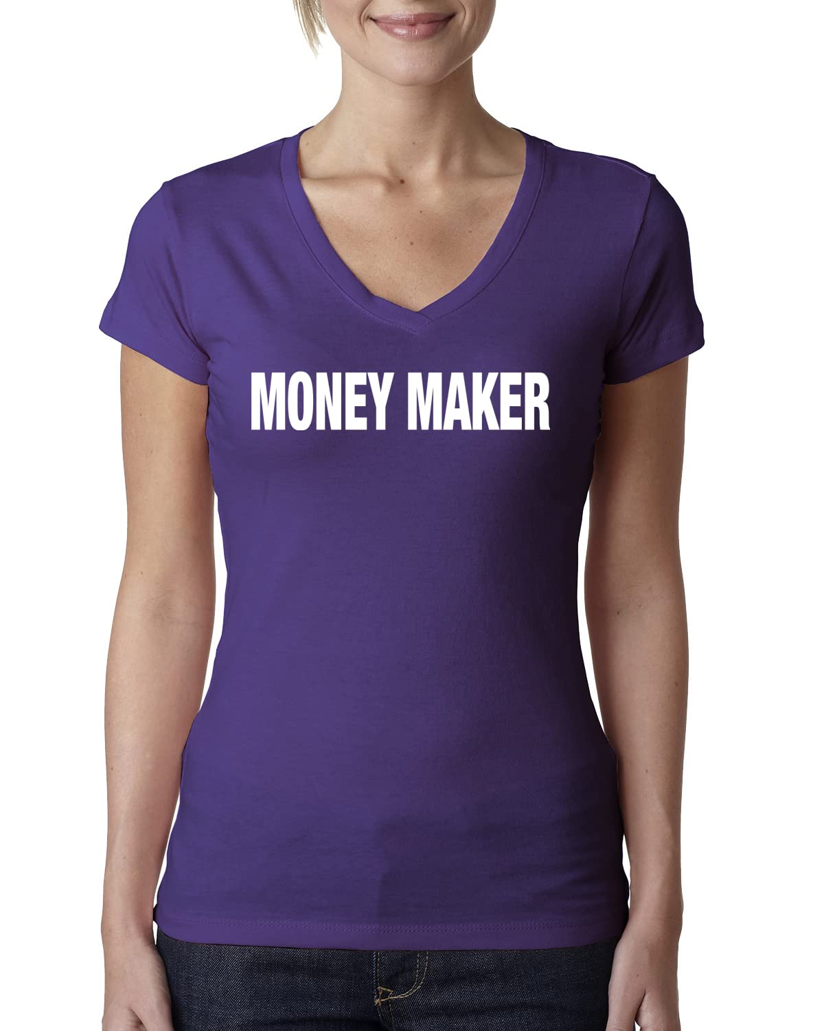 Wild Bobby Money Maker Dollar Cents Work Life Support Humor Women's Junior Fit V-Neck T-Shirt - Funny Office Gift & Casual Wear for Women