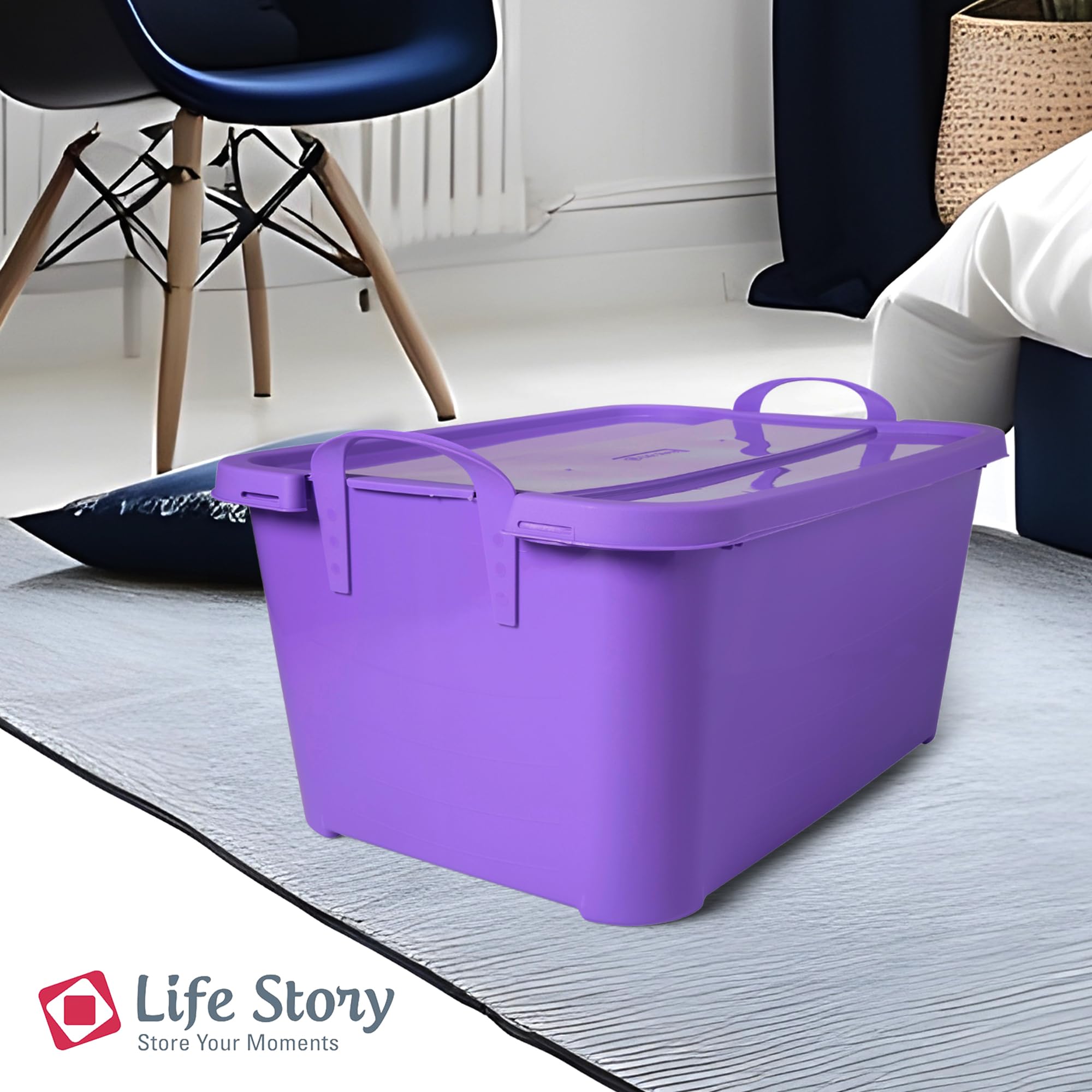 55 Qt Stackable Plastic Storage Bins with Lids - 12 Pack Purple for Organizing Closet, Pantry & Garage | Durable Clear Containers for Home Organization