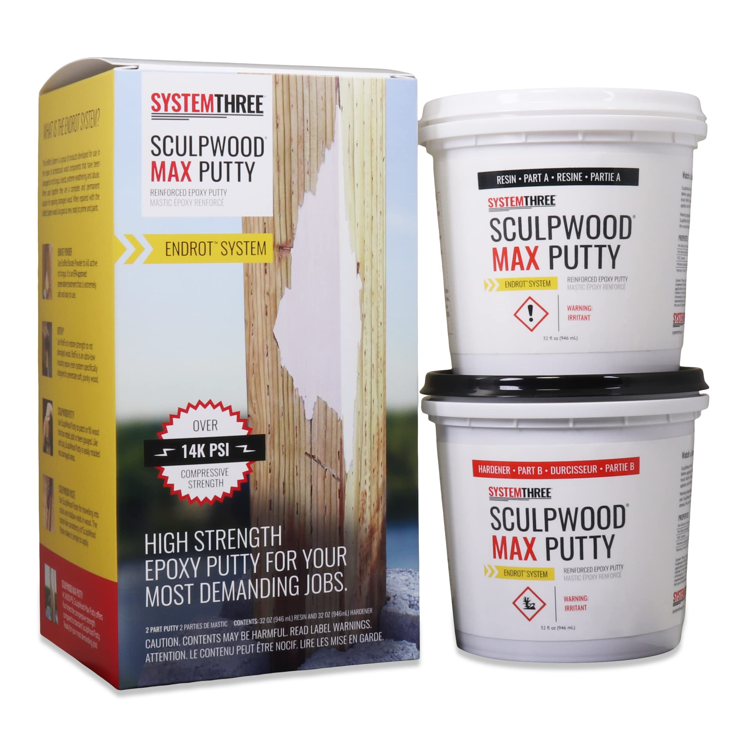 System Three SculpWood Max Putty Epoxy Wood Filler - 1/2 Gallon Kit for Wood Repairs, Furniture Restoration & DIY Projects - Ideal for Indoor/Outdoor Use