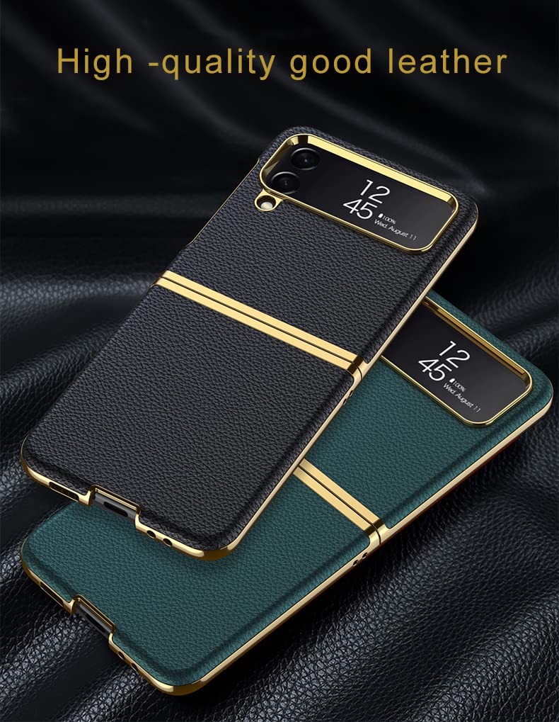 Premium SHIEID Leather Galaxy Z Flip 4 Case - Electroplate Protective Cover for Samsung Galaxy Z Flip 4 5G (Dark Green) | Slim Fit, Shockproof Design for Everyday Use & Travel Protection