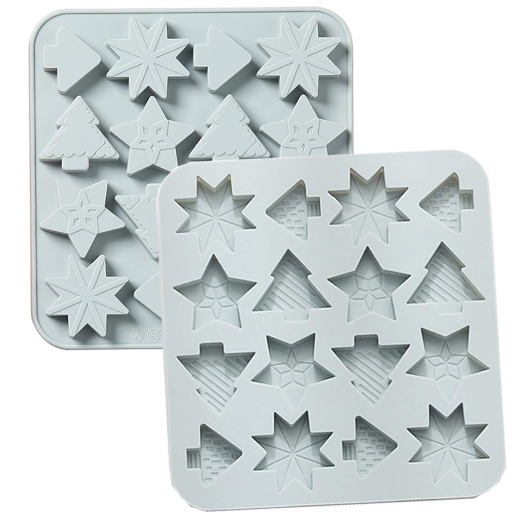 Christmas Silicone Molds Set of 2 - Xmas Tree & Snowflake Chocolate Candy Fondant Molds for DIY Baking, Cookies, Cake Decorating - Perfect for Holiday Parties, Gift Making & Christmas Decorations