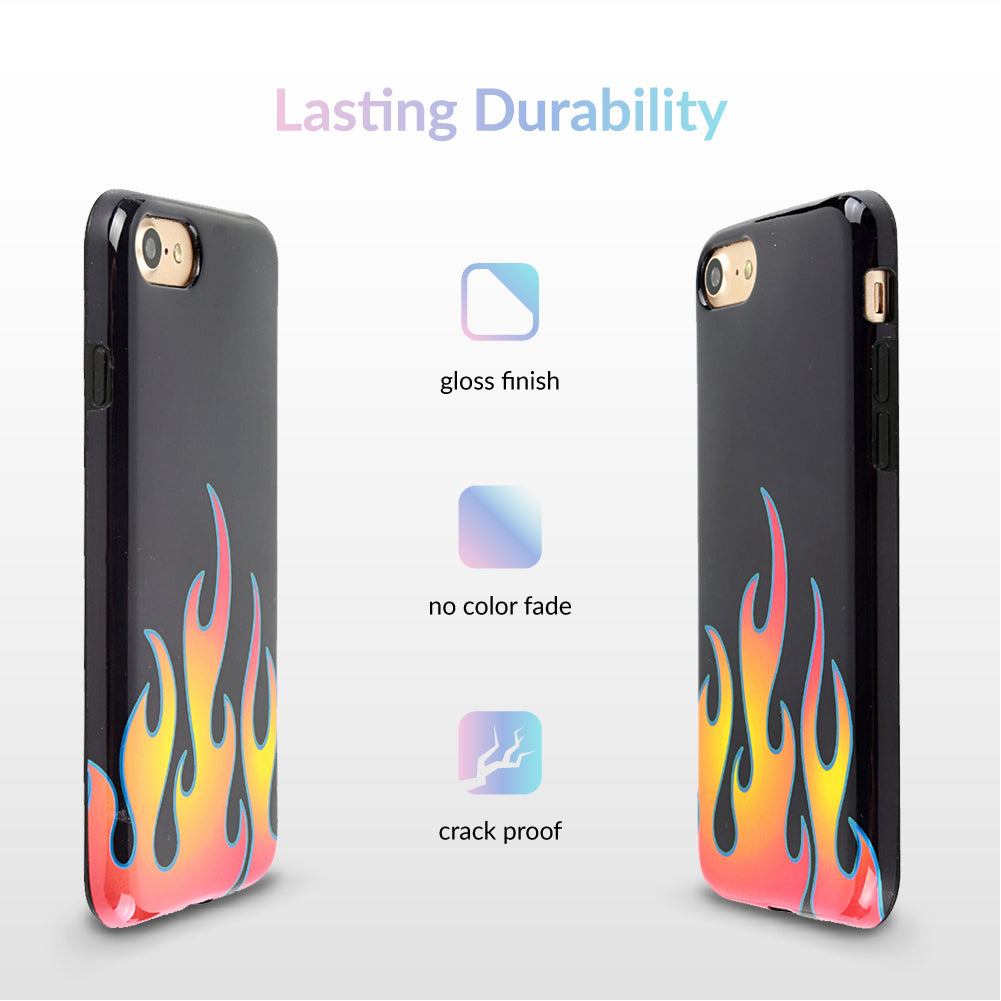 Blue Chrome Flames iPhone Case - Shockproof Protective Cover for iPhone 13/14/15 Pro Max - Stylish Glossy Design for Everyday Use & Gaming
