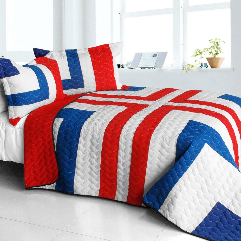 The Cross Vermicelli-Quilted Patchwork Geometric Quilt Set - Full/Queen Size Bedding for Modern & Bohemian Bedrooms