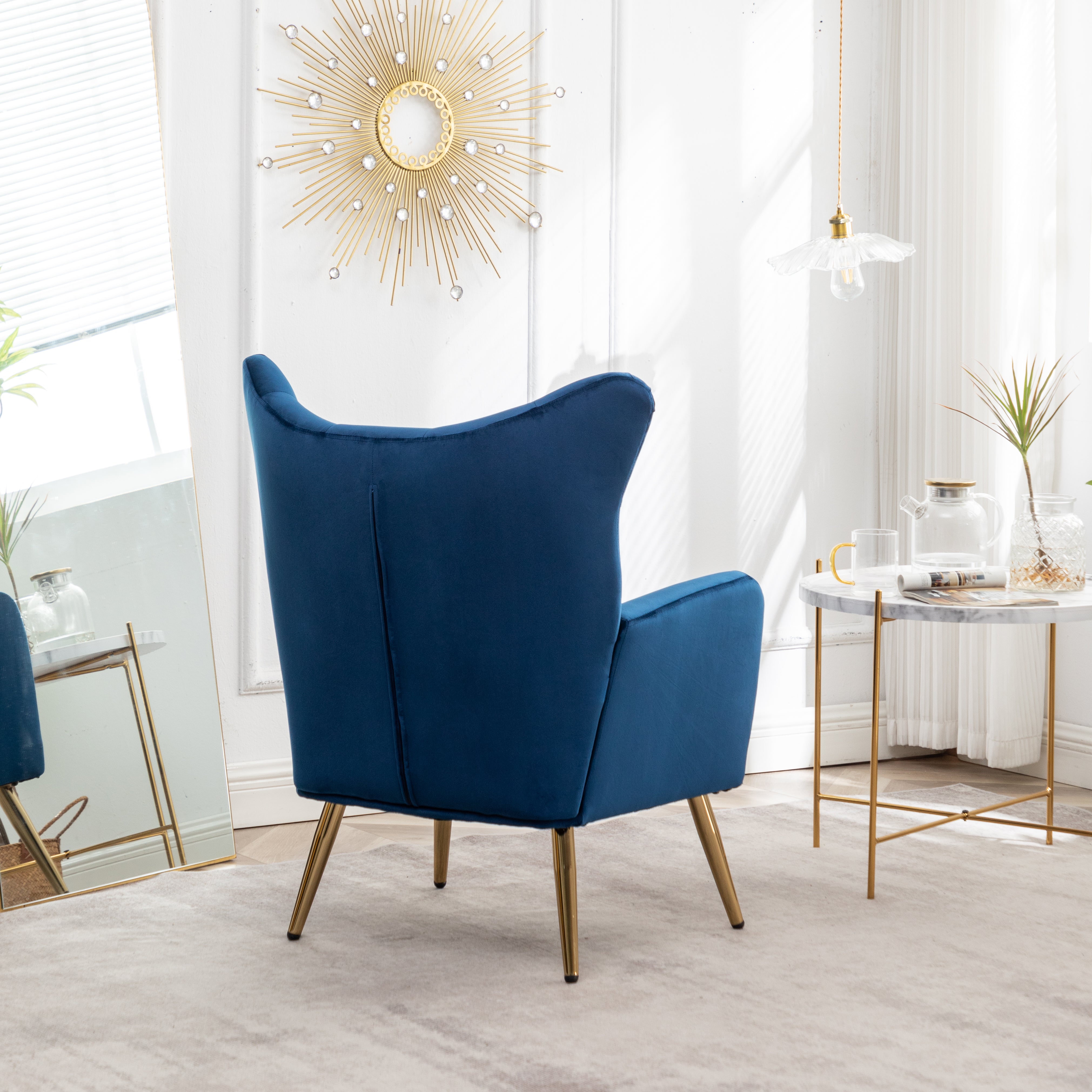 Roundhill Furniture Sovarol Velvet Button Tufted Wingback Accent Chair - Luxurious Living Room Seating for Home Office, Bedroom & Lounge Decor