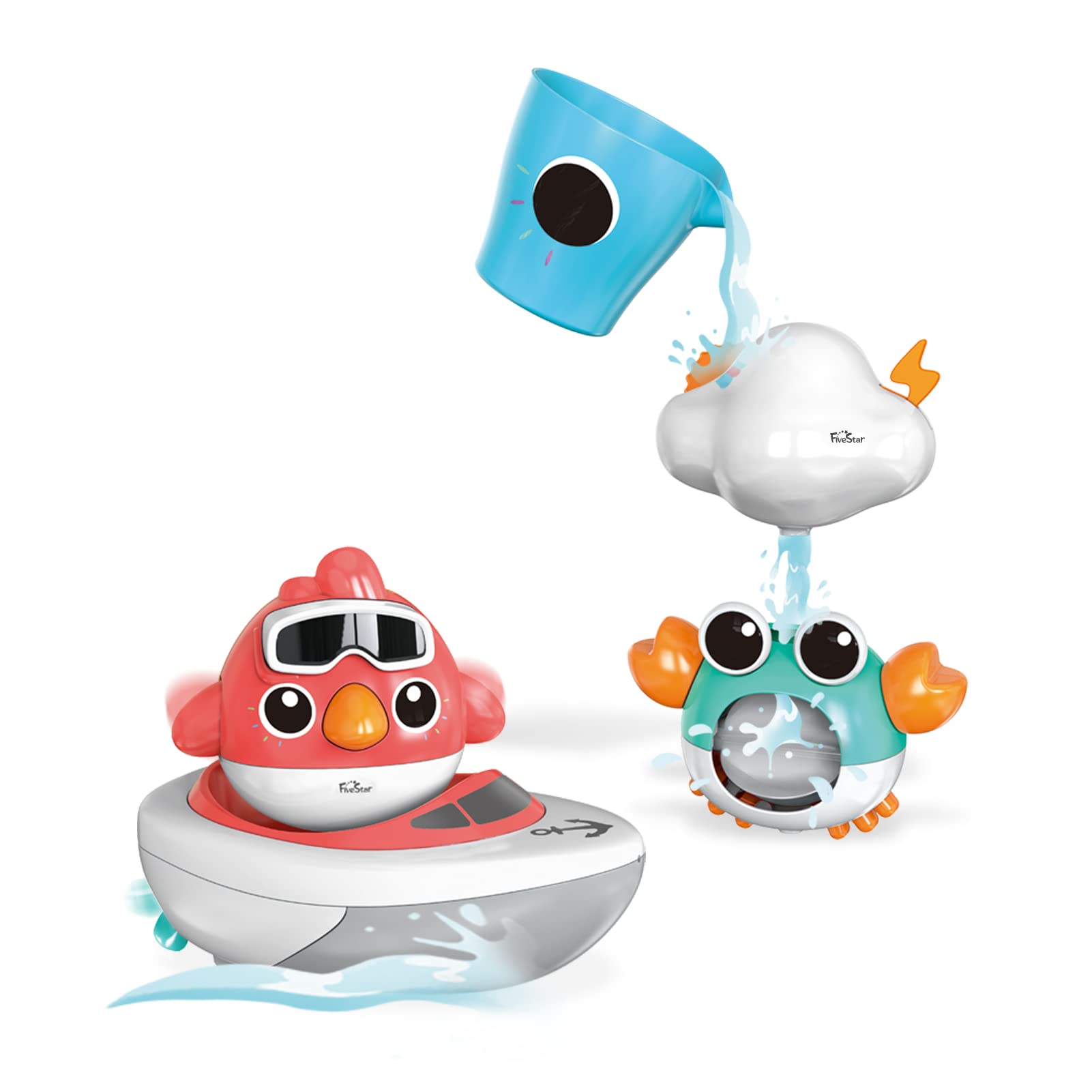 FS Baby Bath Toys for Toddlers 1-3 Years Old | Wind Up Boat & Water Play Set | Safe Bathtub Toys for Kids Ages 2-6 | Fun Learning Toys for Bath Time & Pool Play