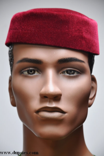 Stylish Burgundy African Velvet Kufi Hat - Traditional Awolowo Cap for Men (DPH525) | Perfect for Weddings, Cultural Events & Everyday Wear