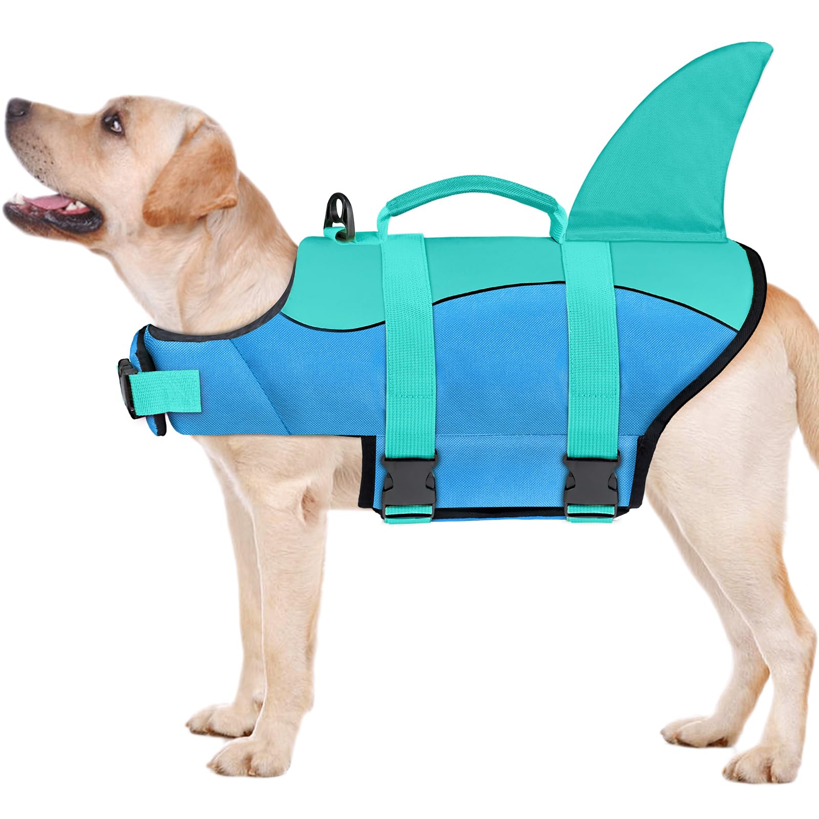 Malier Ripstop Dog Life Jacket - High Buoyancy Swim Vest for Small/Medium/Large Dogs | Shark Design Puppy Life Saver for Boating & Water Safety | High Visibility Dog Floatation Device for Swimming, Kayaking & Beach Days