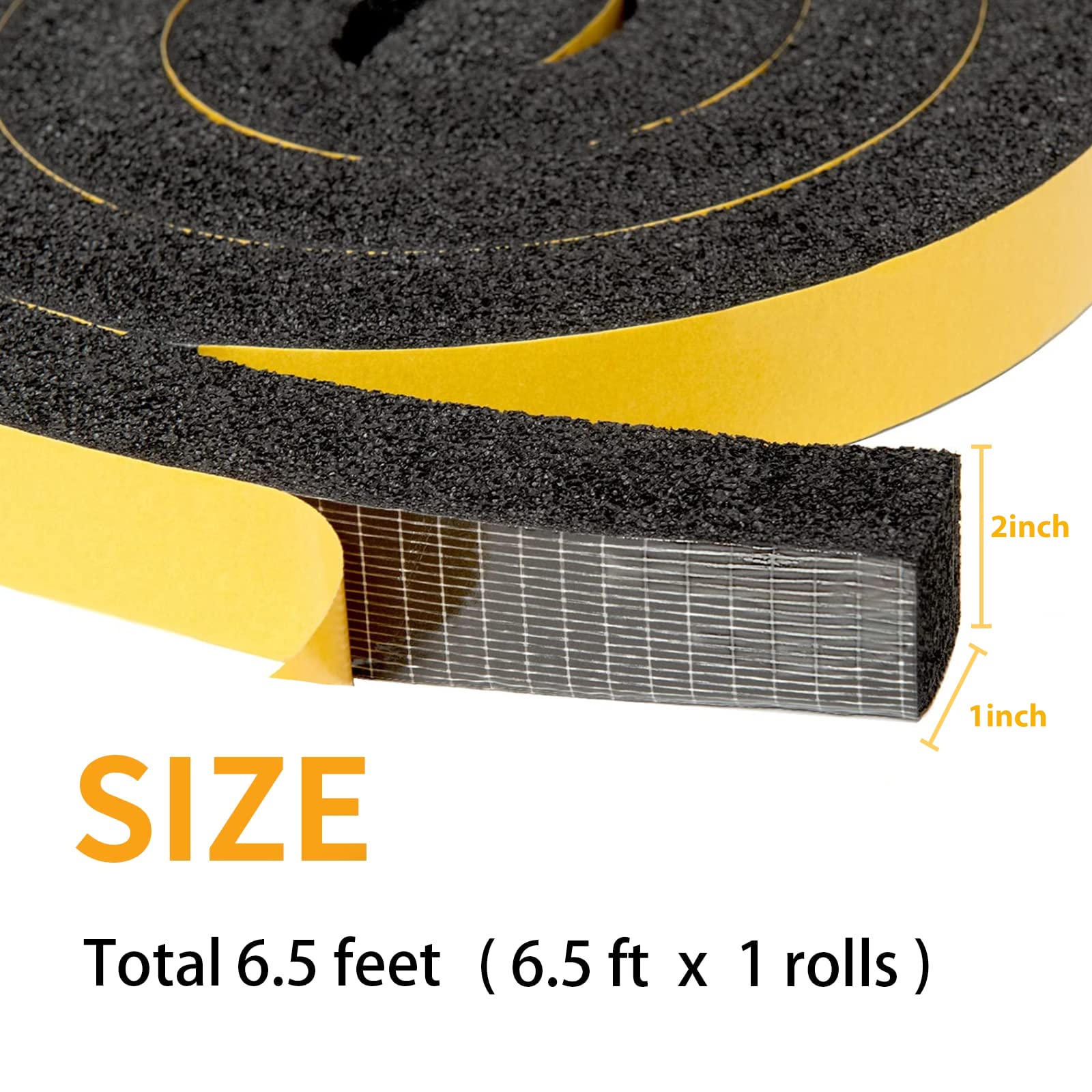 2 Inch x 1 Inch Open Cell Foam Air Conditioner Weather Seal Strip - 6.5ft Per Roll for Windows & Doors Insulation - Perfect for AC Units, Home Draft Proofing & Energy Efficiency