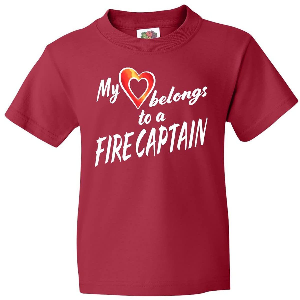 Fire Captain Love Red Heart Youth T-Shirt - Soft Graphic Tee for School, Casual Wear & Firefighter Appreciation Gifts