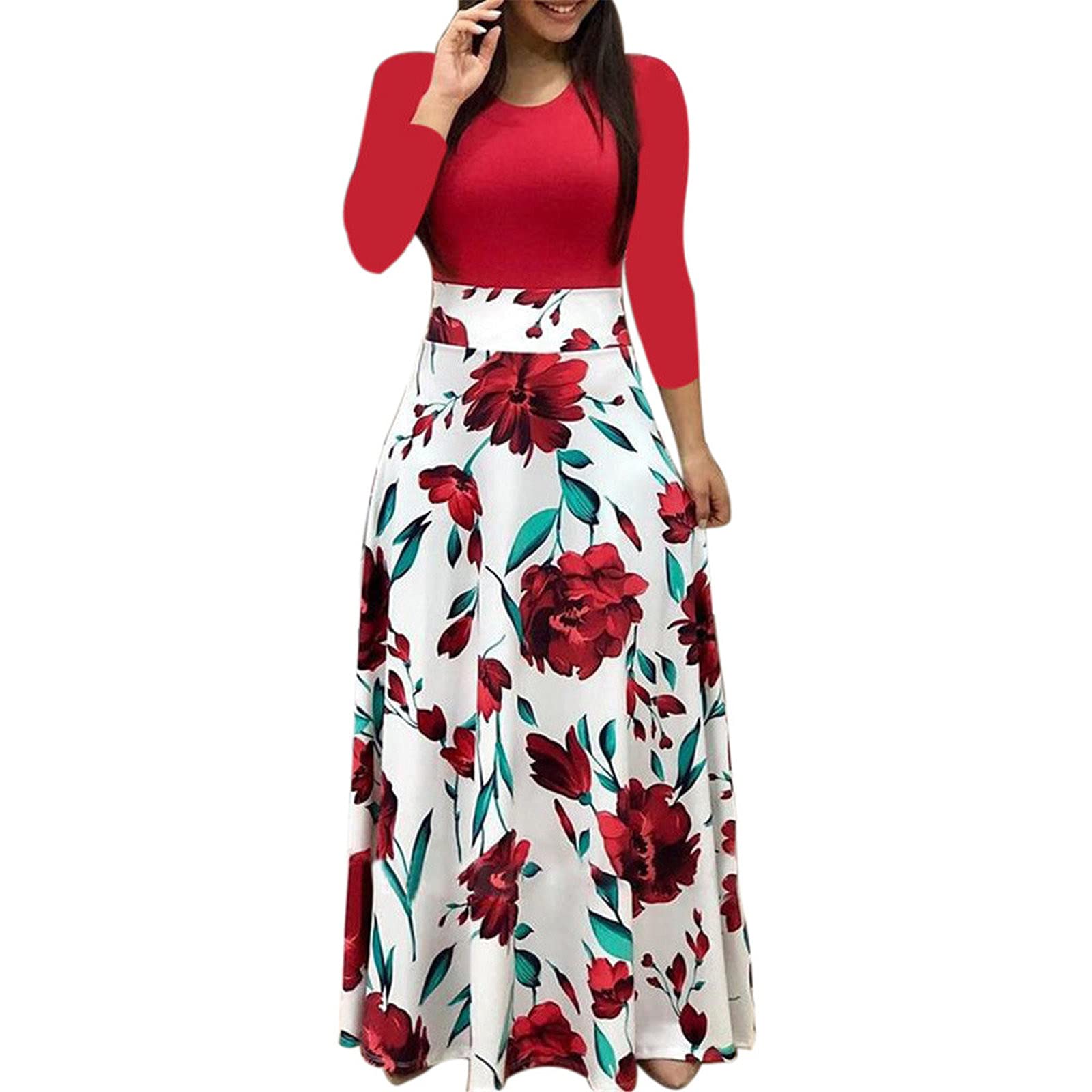 Floral Print Long Sleeve Maxi Dress for Women - Elegant Casual Flowy Dress with Same Day Delivery - Perfect for Parties, Weddings & Summer Vacations