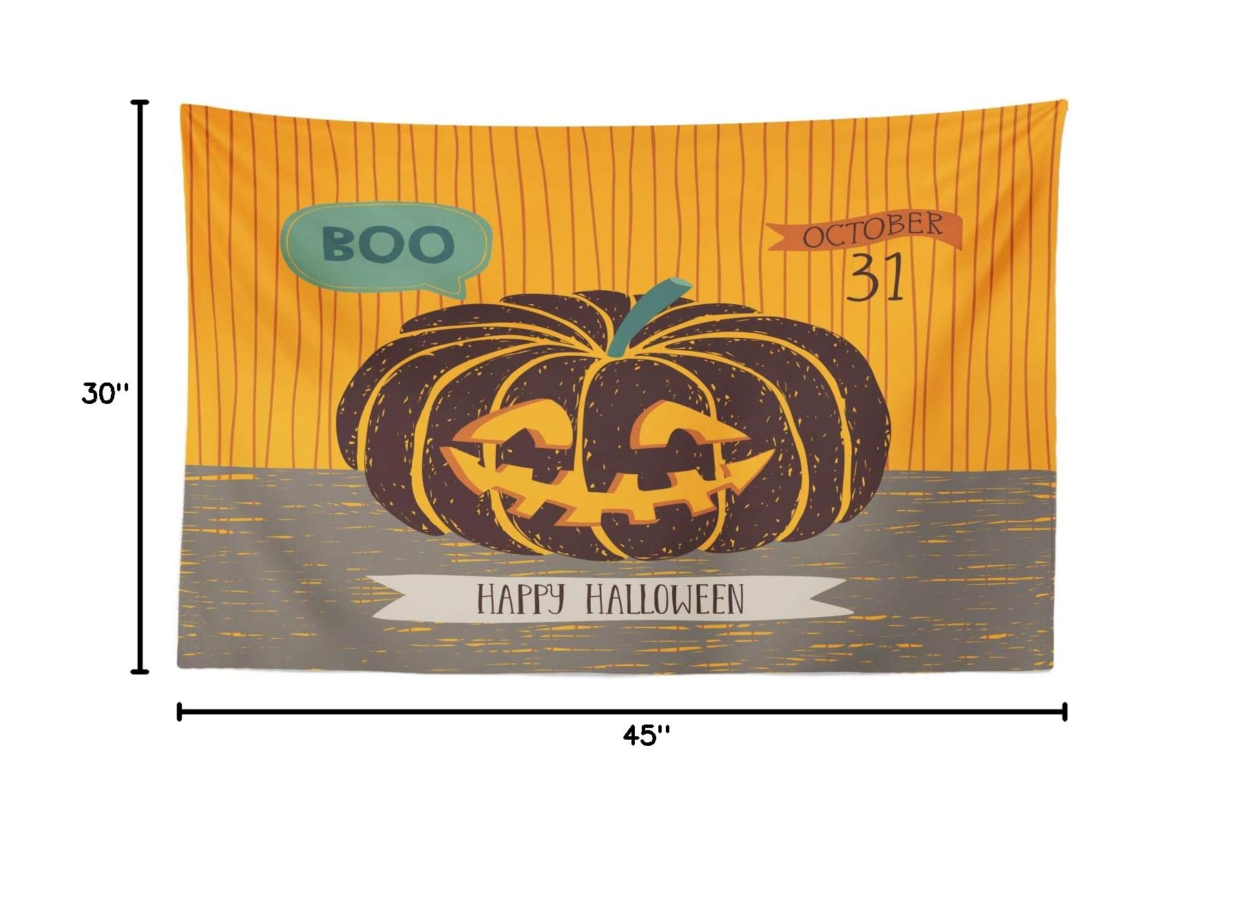 Ambesonne Halloween Tapestry - Creepy Pumpkin with 'Boo' Speech Bubble Grunge Design, 45