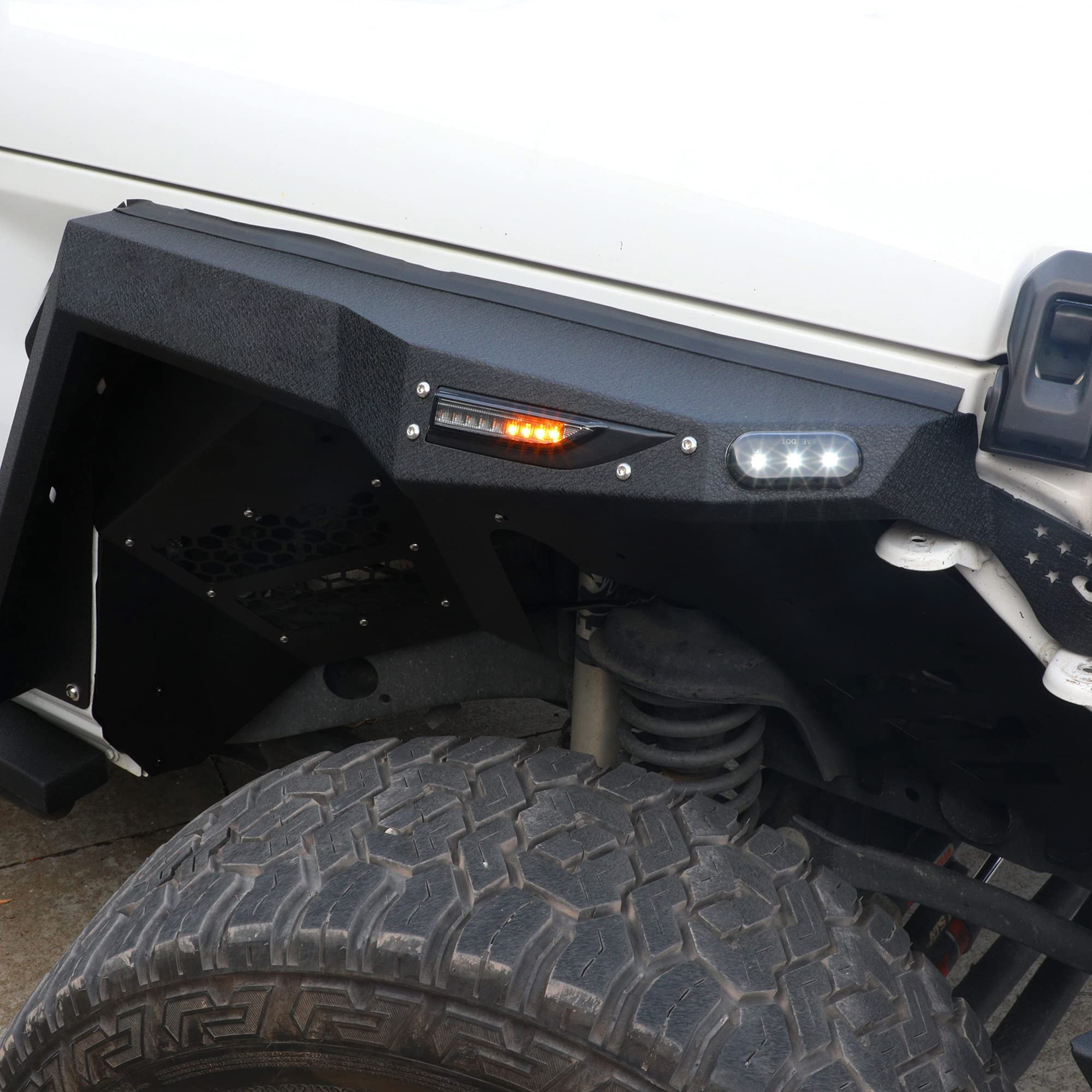 WOLFSTORM Steel Fender Flares for 2018-2023 Jeep Wrangler JL 4 Door & 2 Door Models with LED DRL & Sequential Turn Signals | JL/JLU Replacement Fender Accessories | Off-Road Protection & Style Upgrade