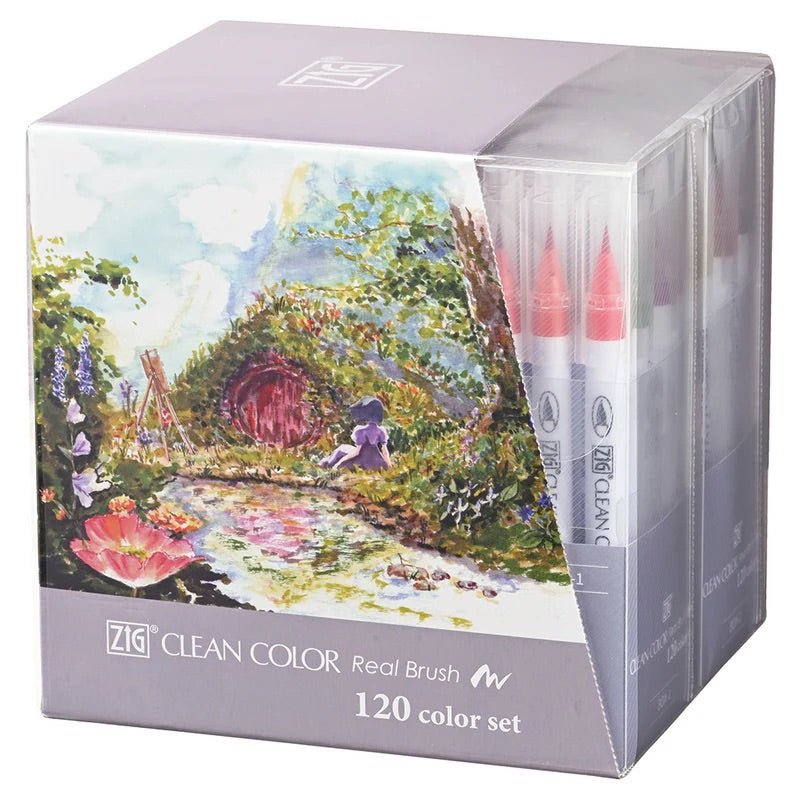 ZIG Clean Color Real Brush 120 Color Set - Premium Watercolor Markers for Artists & Illustrators - Ideal for Sketching, Calligraphy, and Mixed Media Art Projects