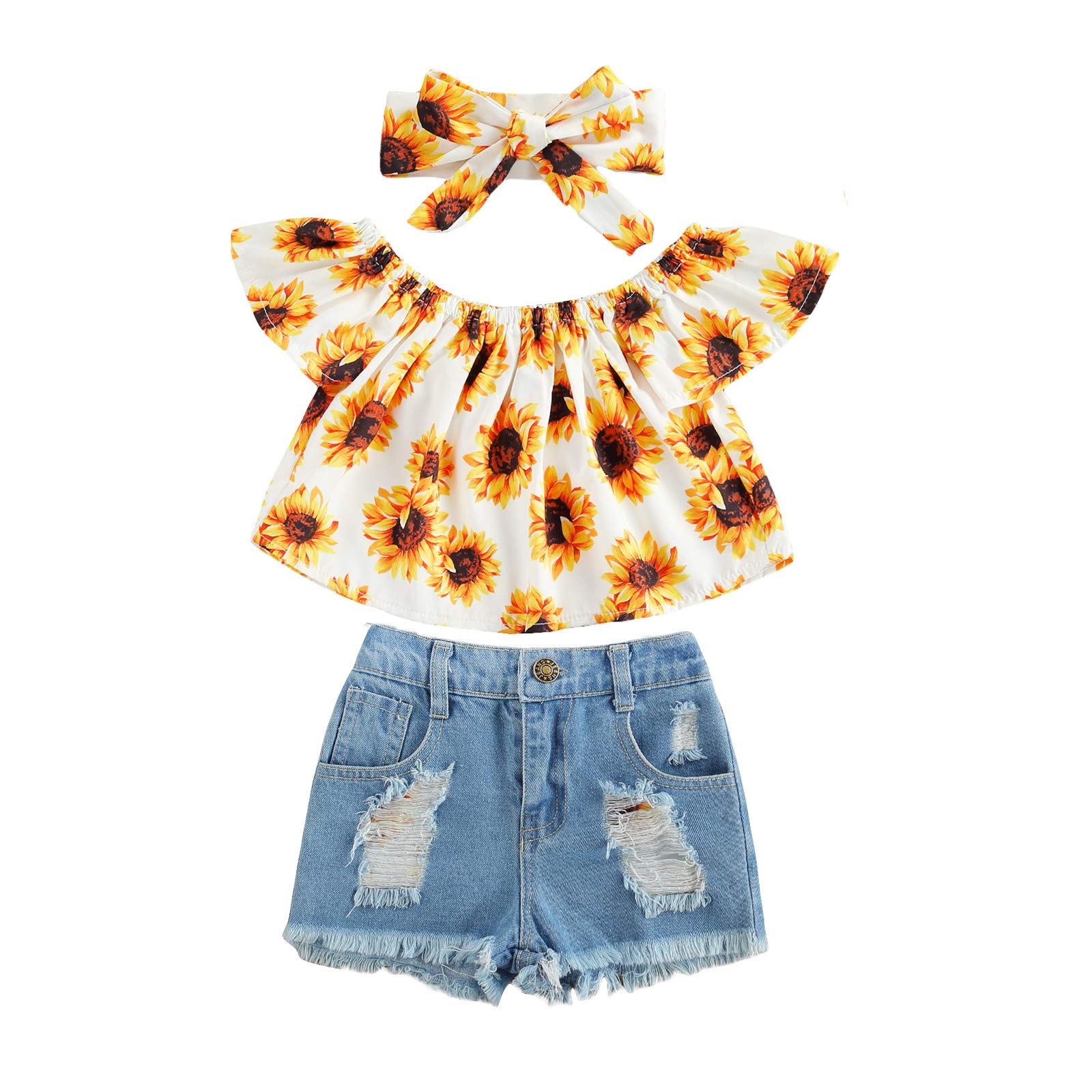 Toddler Baby Girl Summer Outfits - Off Shoulder Top & Denim Shorts Set | Cute Casual Playwear for Beach, Park & Family Outings