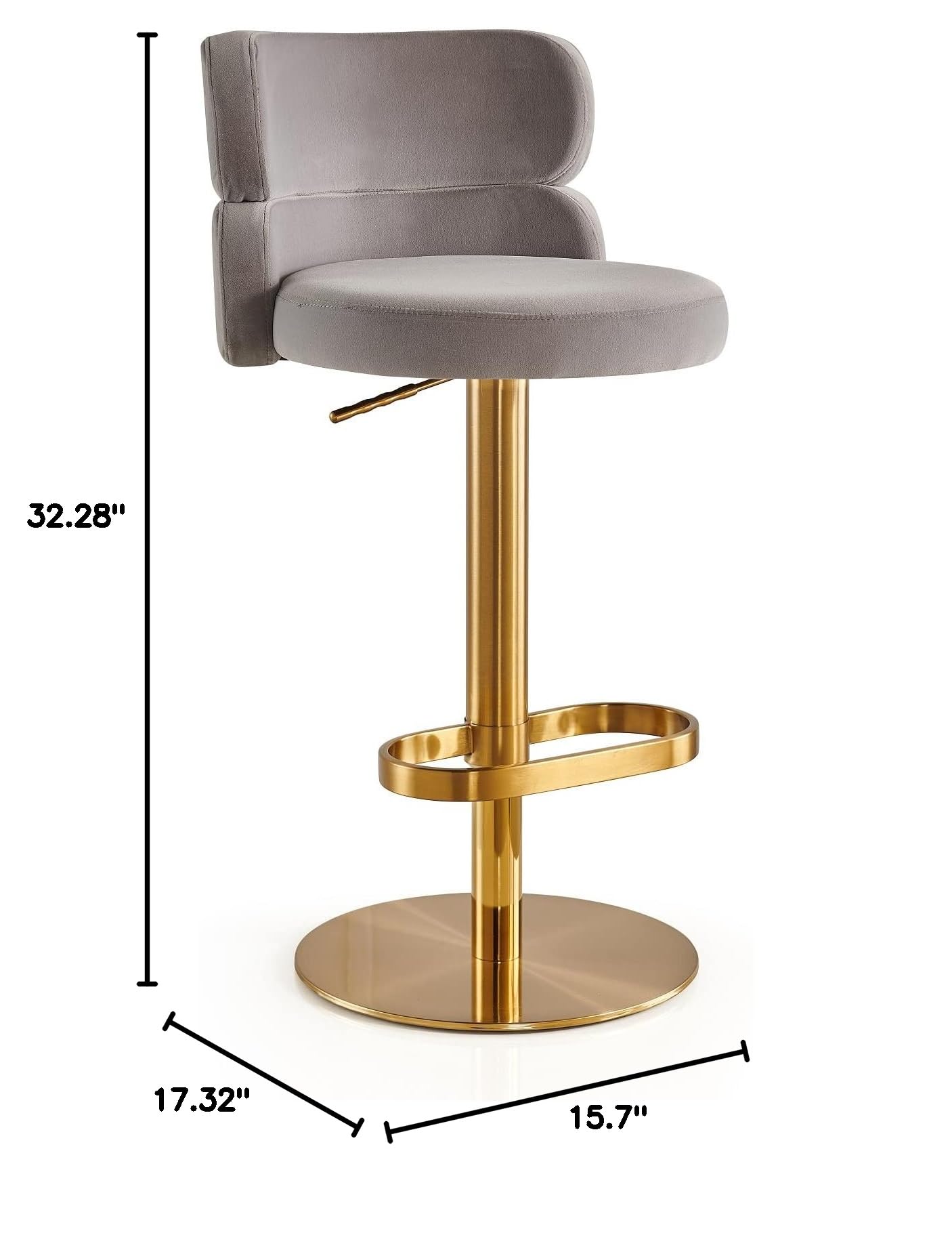 Adjustable Swivel Bar Stools with Back & Upholstered Fabric - Counter Height Kitchen Pub Dining Room Stools (Grey-Gold) - Perfect for Home Bars, Kitchen Islands & Entertainment Spaces