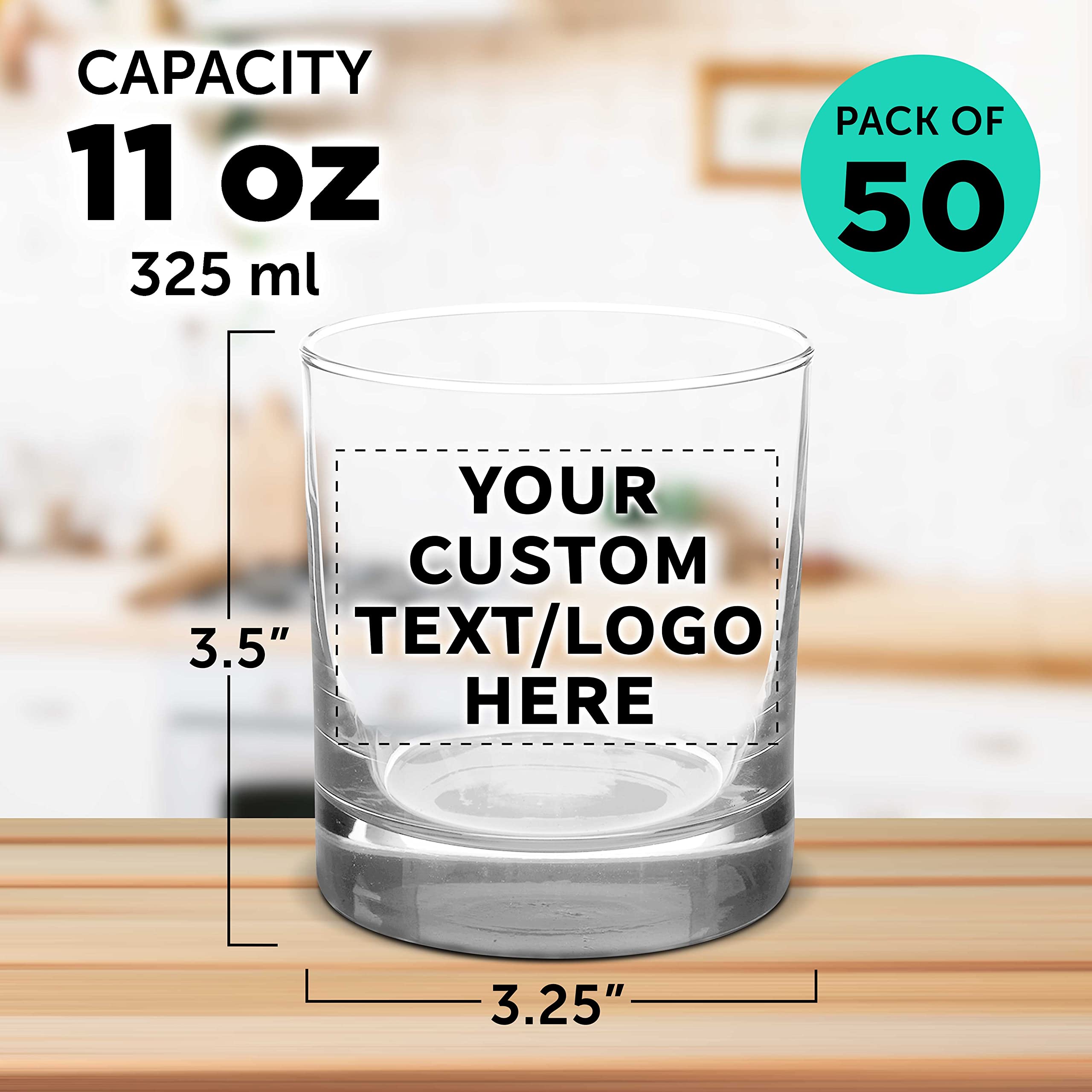 Custom Engraved Whiskey Glasses Set of 50 - 10 oz Heavy Base Old Fashioned Bar Glasses by Libbey | Bulk Pack for Scotch, Bourbon & Cocktails | Perfect for Weddings, Bars, Restaurants & Corporate Gifts